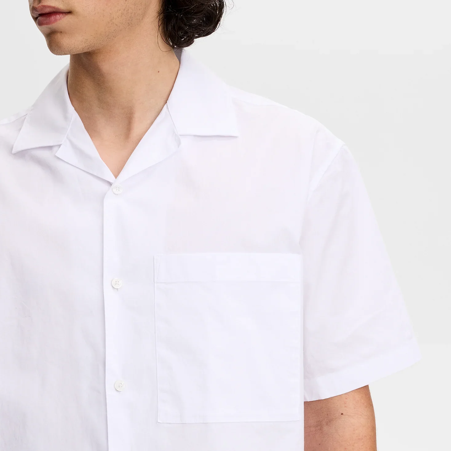 Close View of J Lindeberg Relaxed Fit Short Sleeve Shirt in White