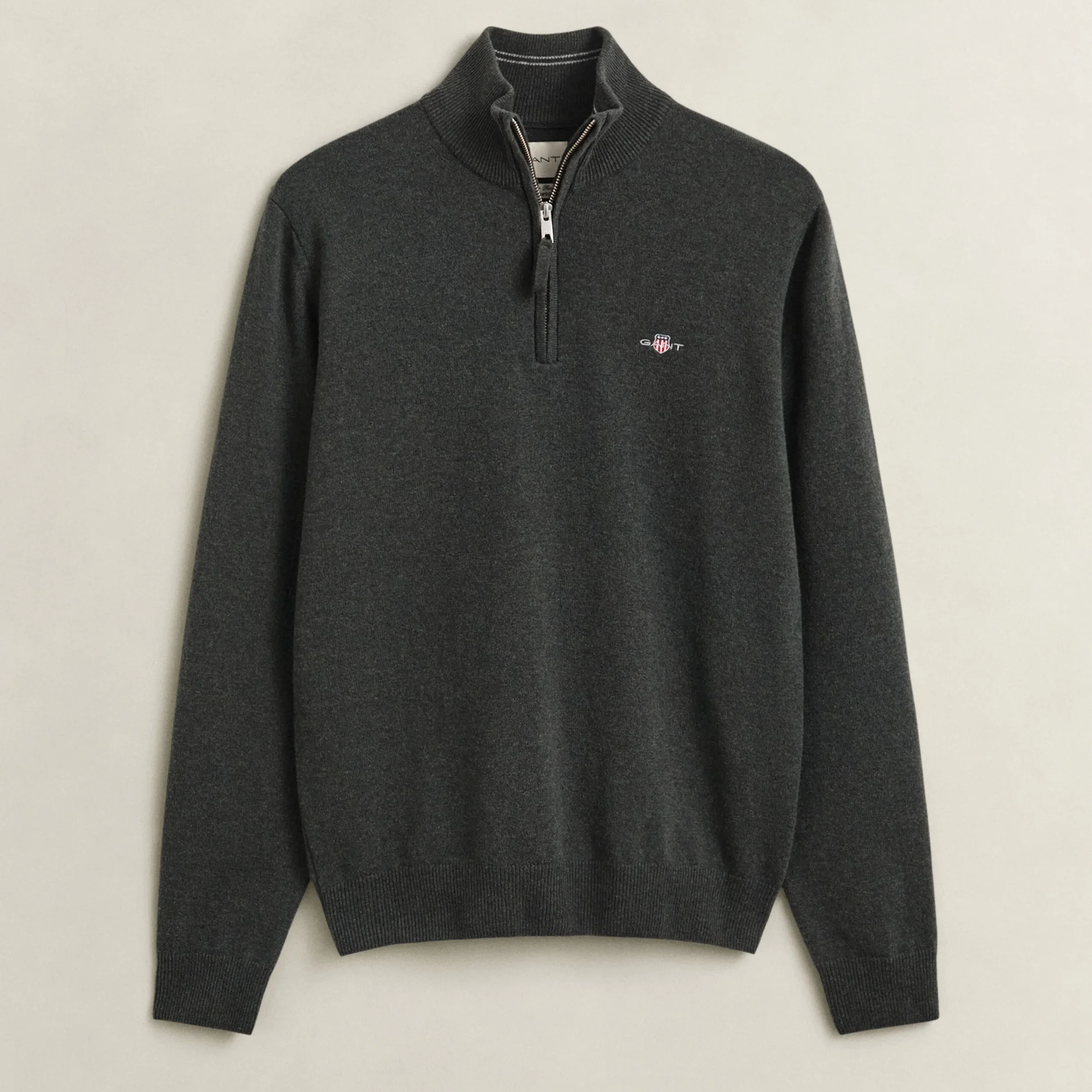 Flat View of GANT Superfine Lambswool Half Zip in Dark Moss Green