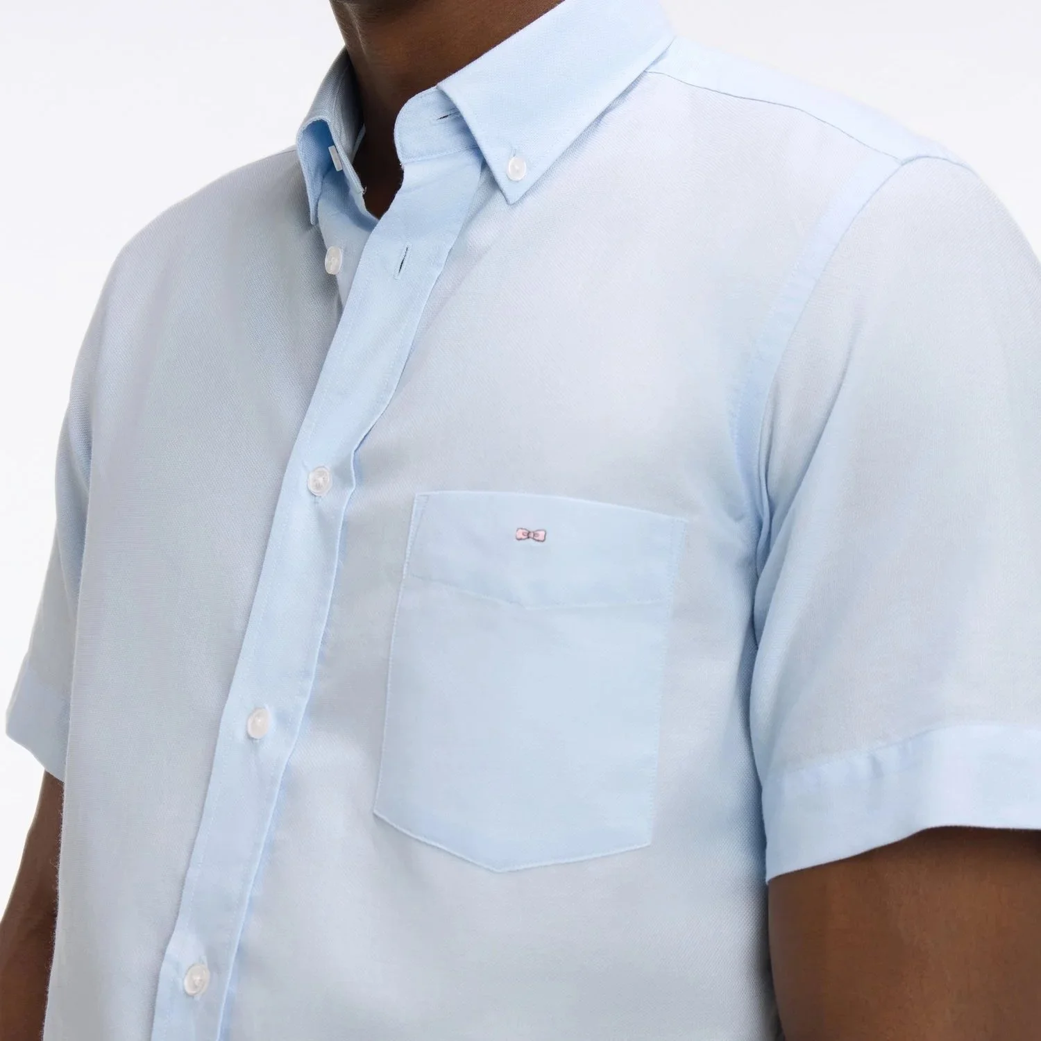 Close View of Eden Park Texture Short Sleeve Shirt in Light Blue