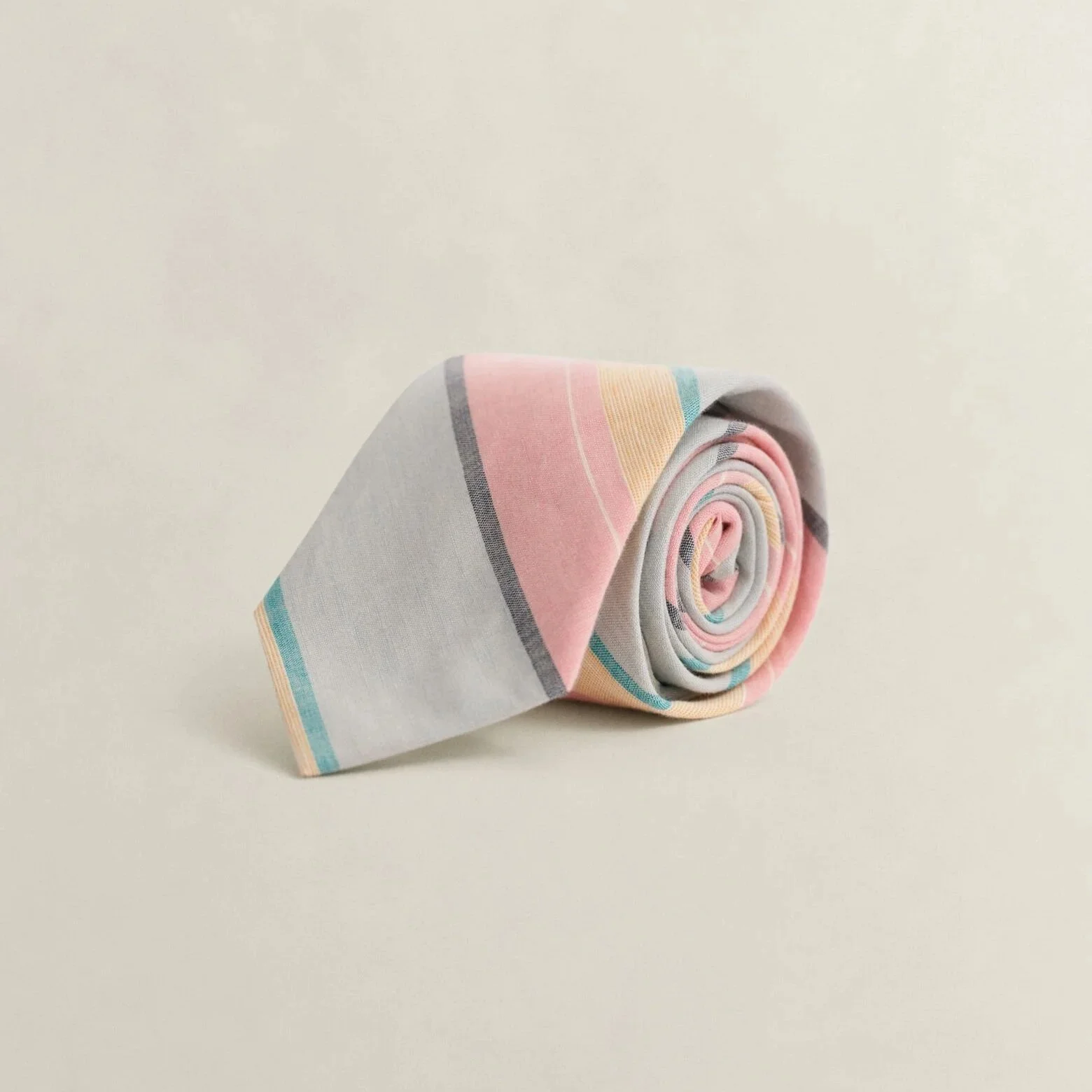 Rolled View of GANT Stripe Tie in Pink and Soft Green