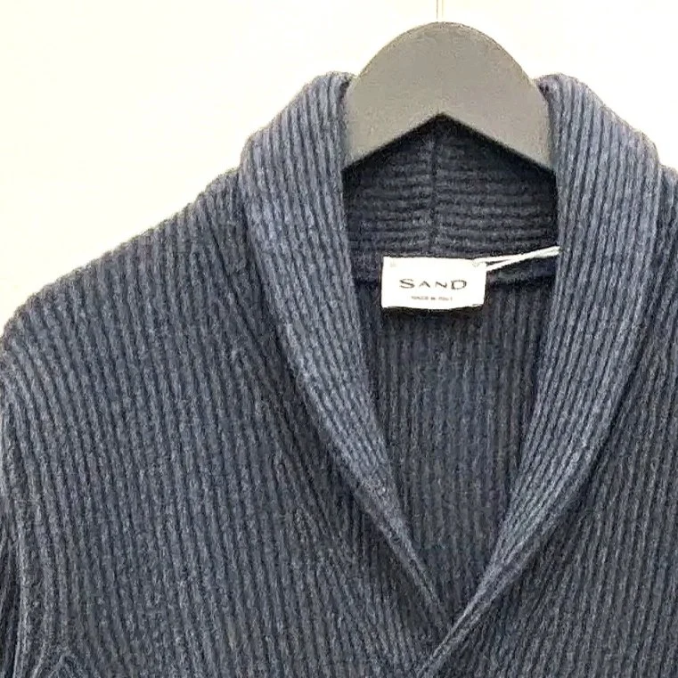 Close View of SAND Copenhagen Shawl Collar Button Cardigan in Navy