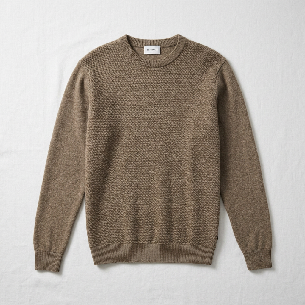 Flat View of SAND Copenhagen Merino and Cotton Jumper in Light Camel