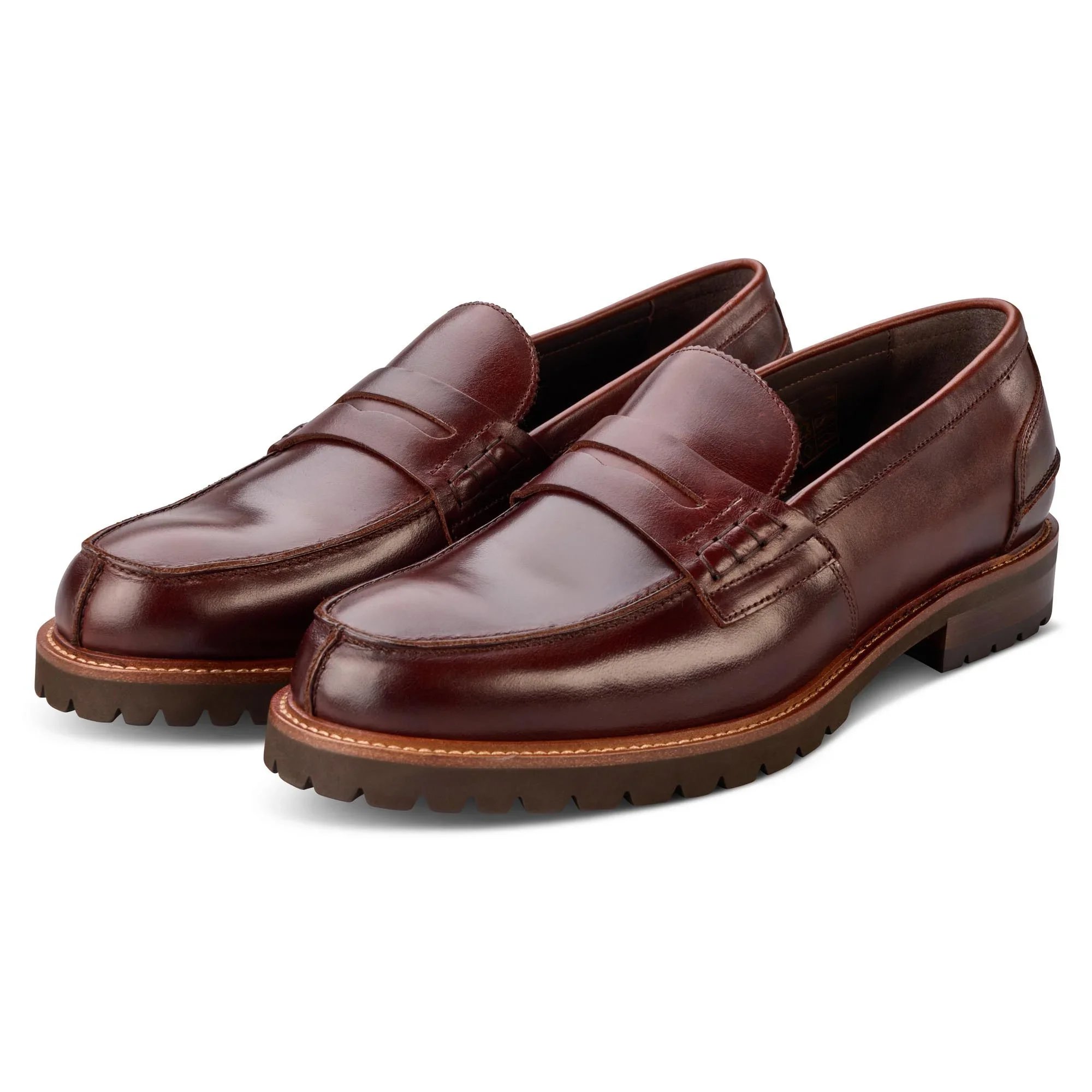 Front Side View of John White Leather Loafer in Rich Brown