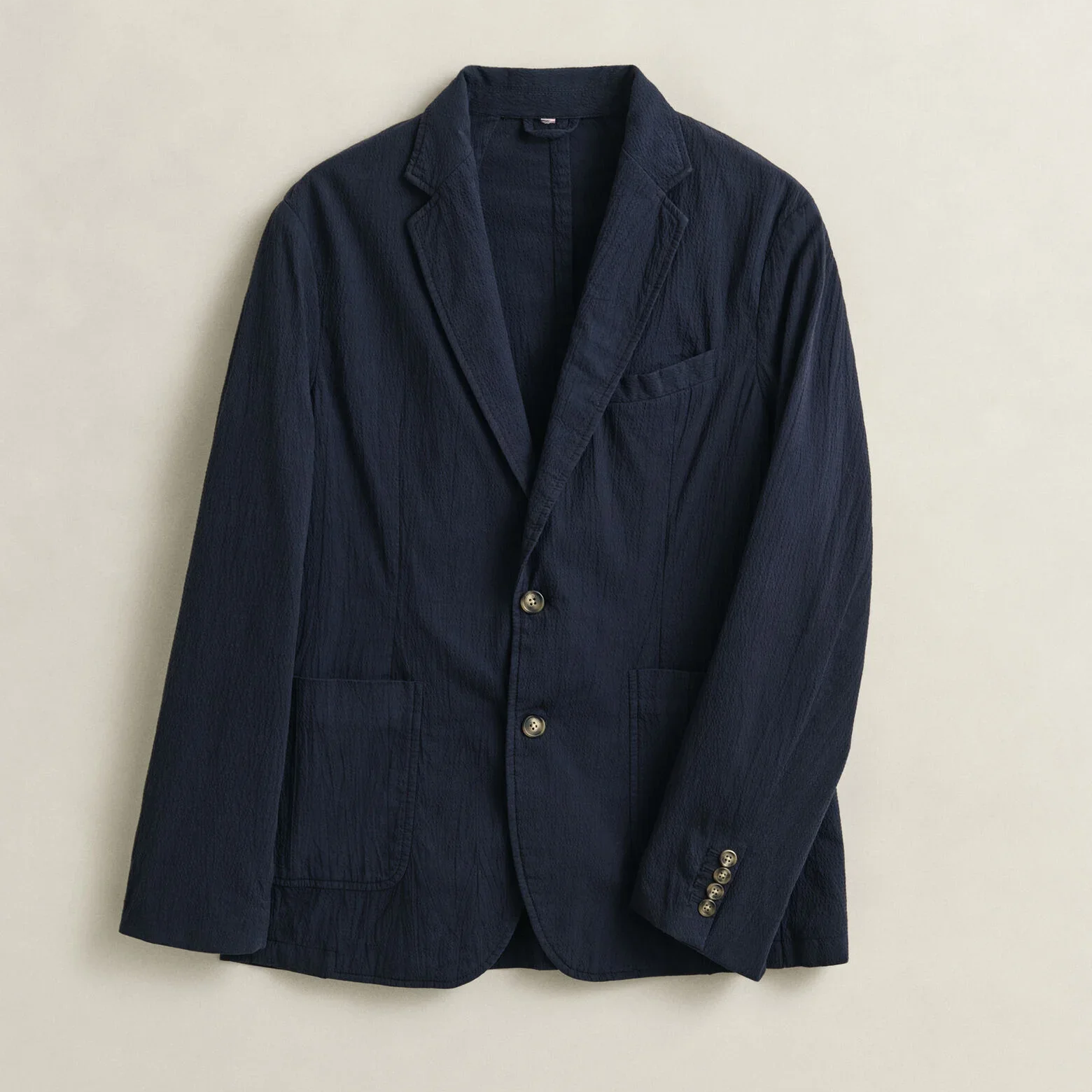 Flat View of GANT Cotton Seersucker Blazer in Navy