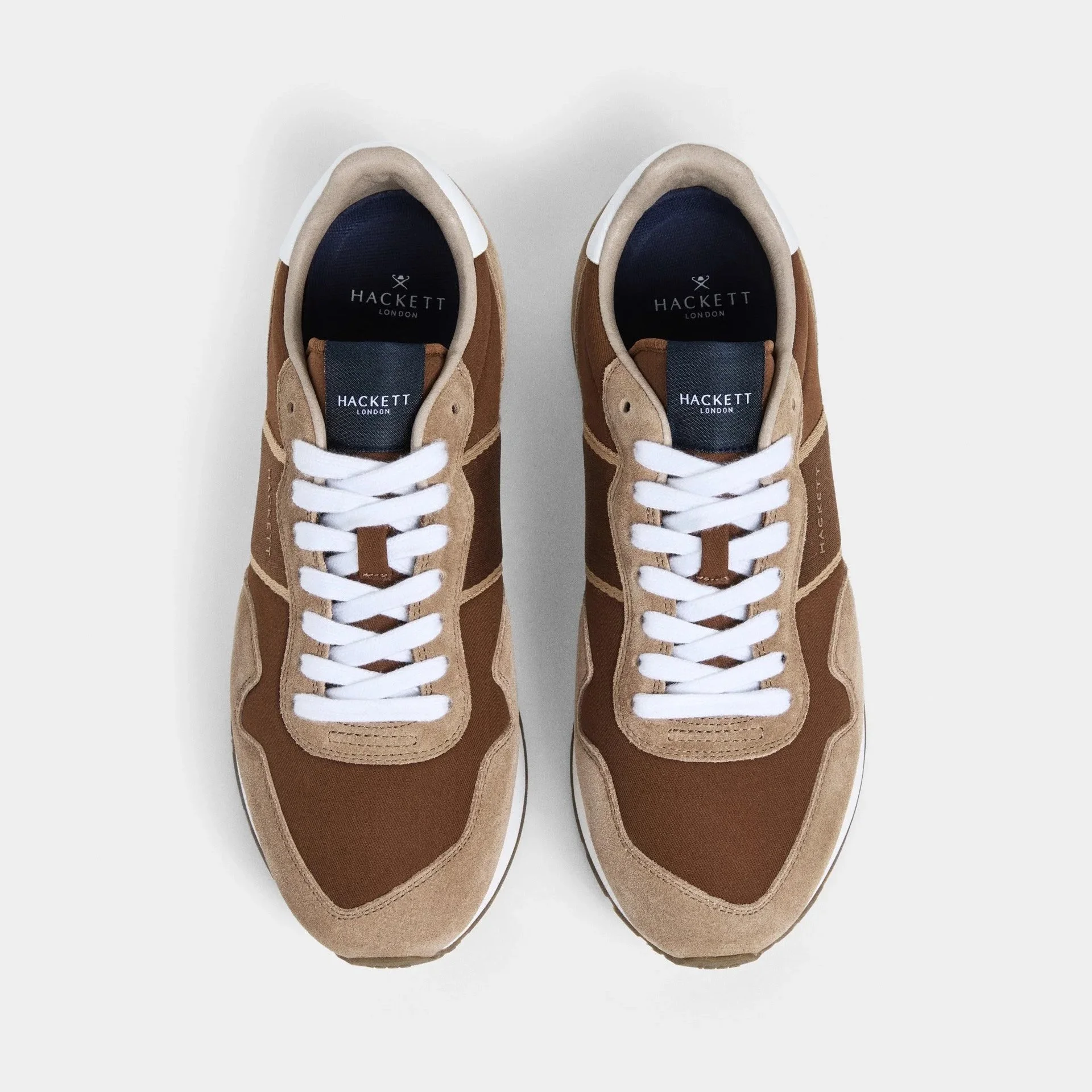 Top View of Hackett Keston Leather and Suede Trainer in Nut Brown