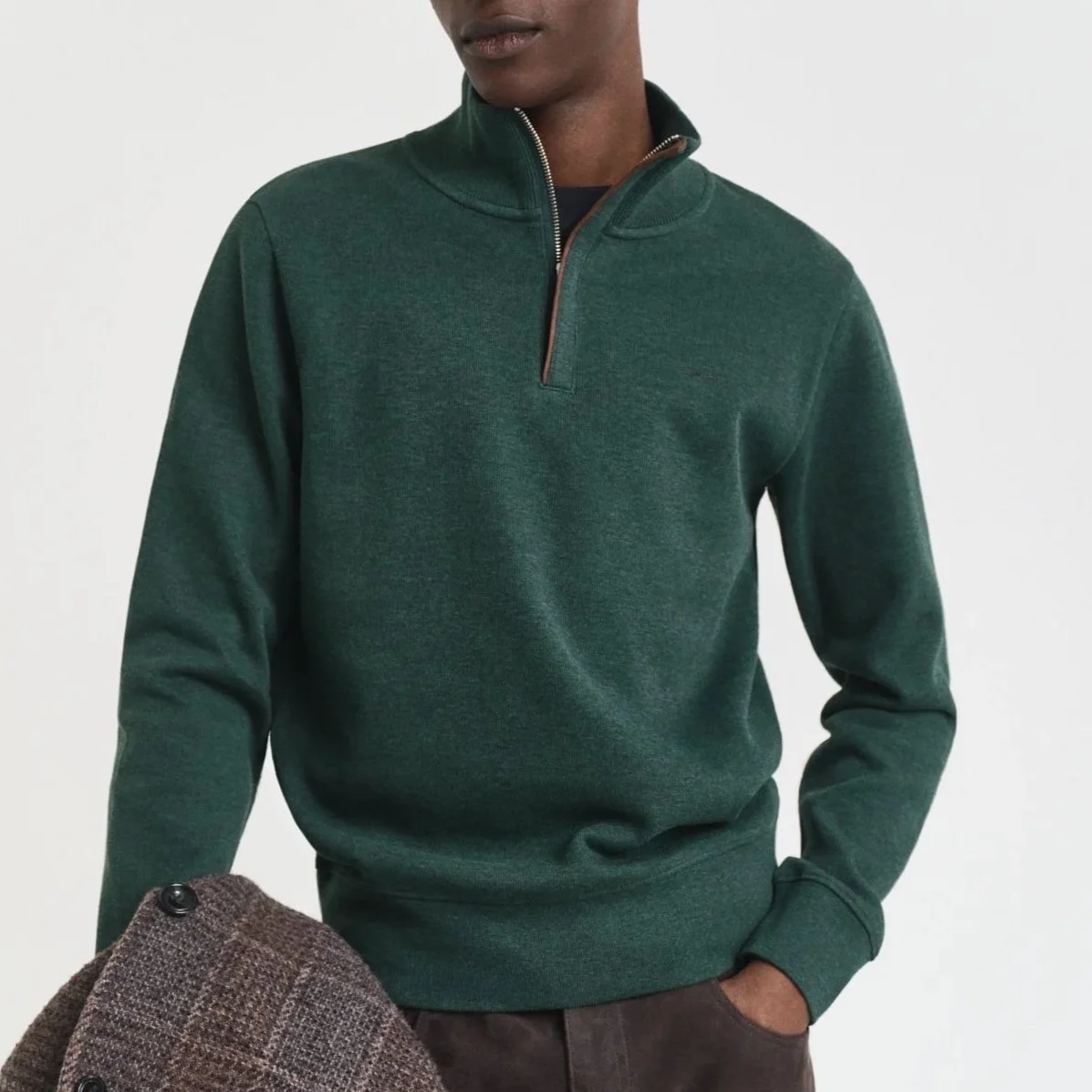 Model View of GANT Sacker Rib Half Zip Jumper in Green
