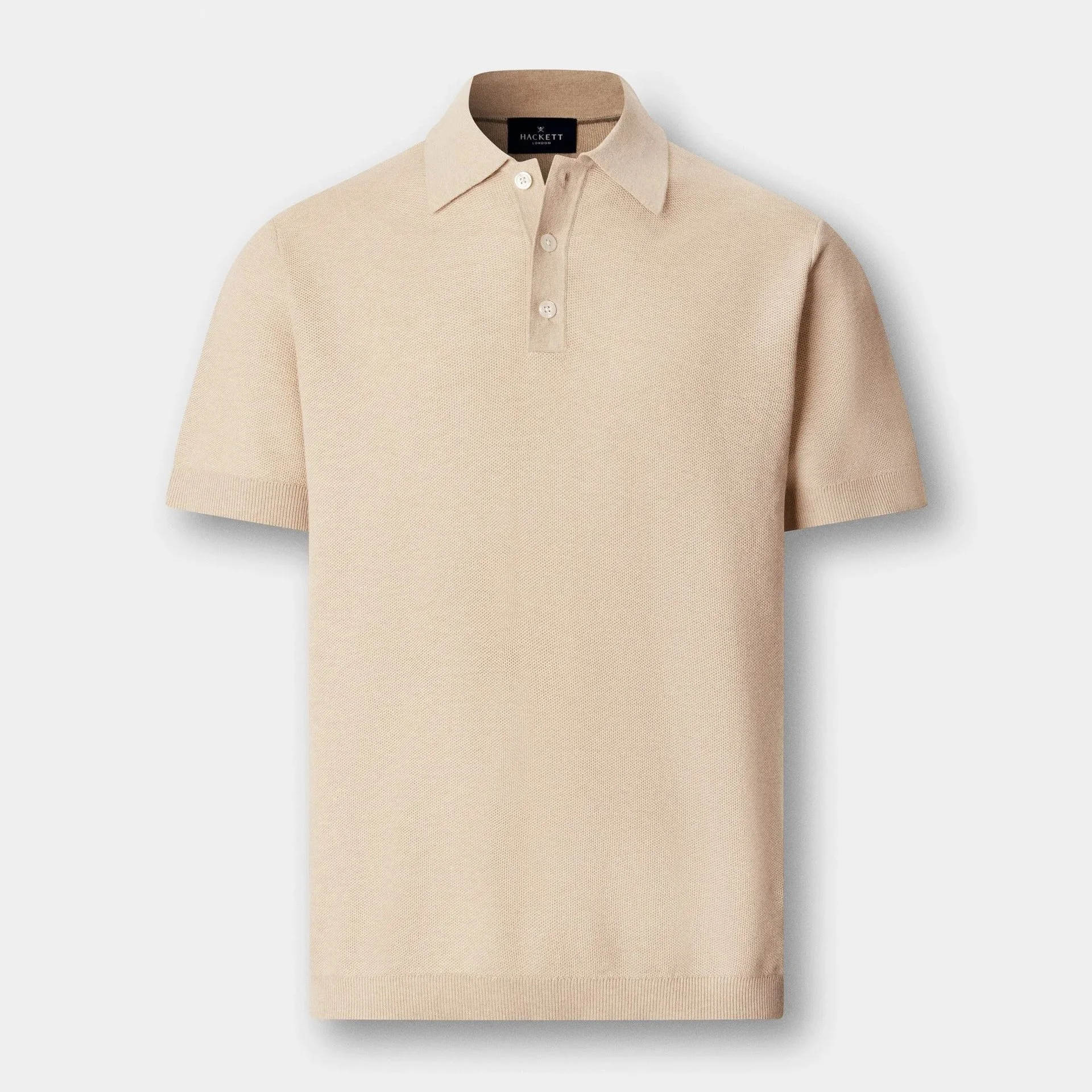 Flat View of Hackett Cashmere Mix Texture Polo in Sand