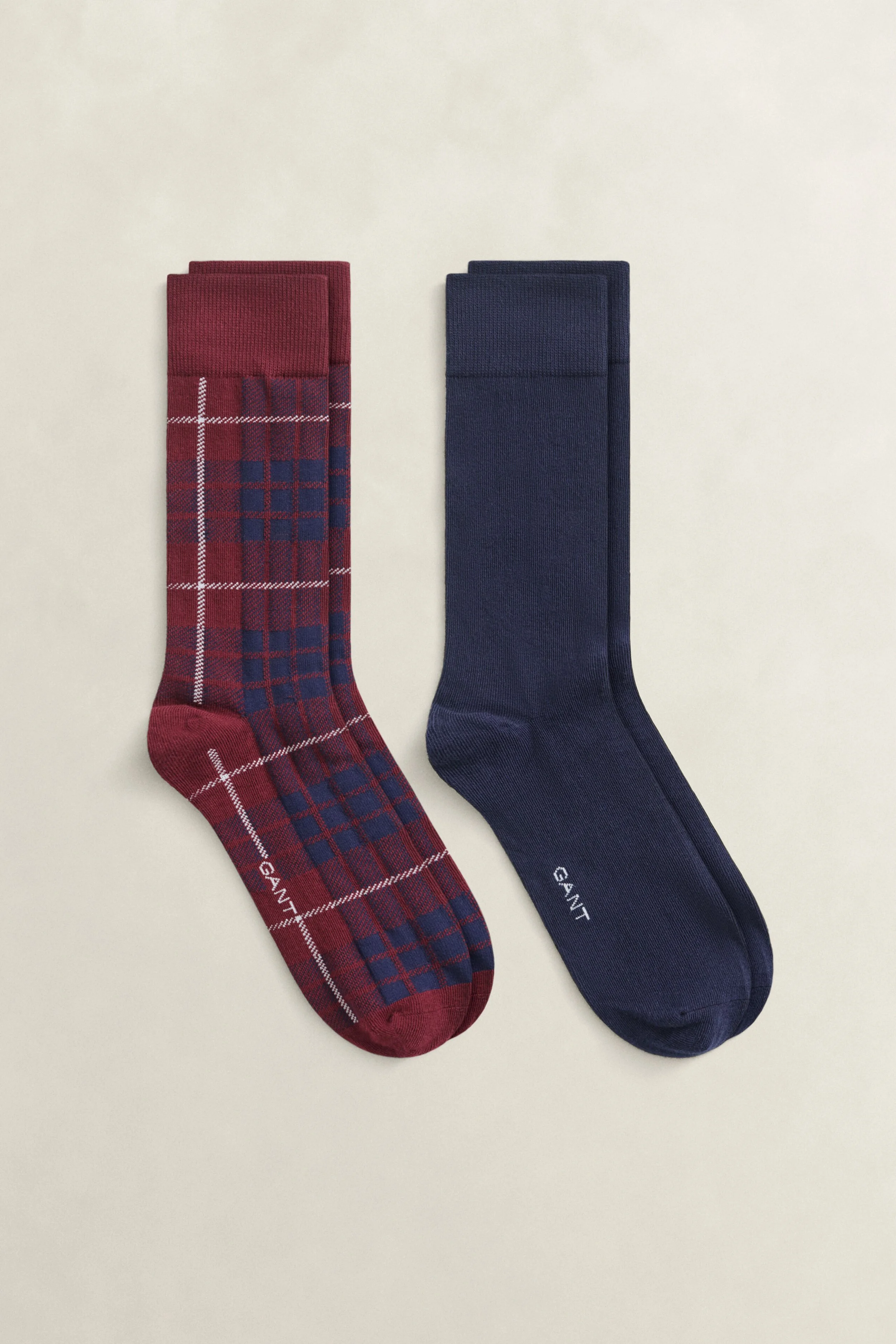 Unboxed View of GANT Tartan Socks 2 Pack Gift Box in Deep Grape Wine and Navy