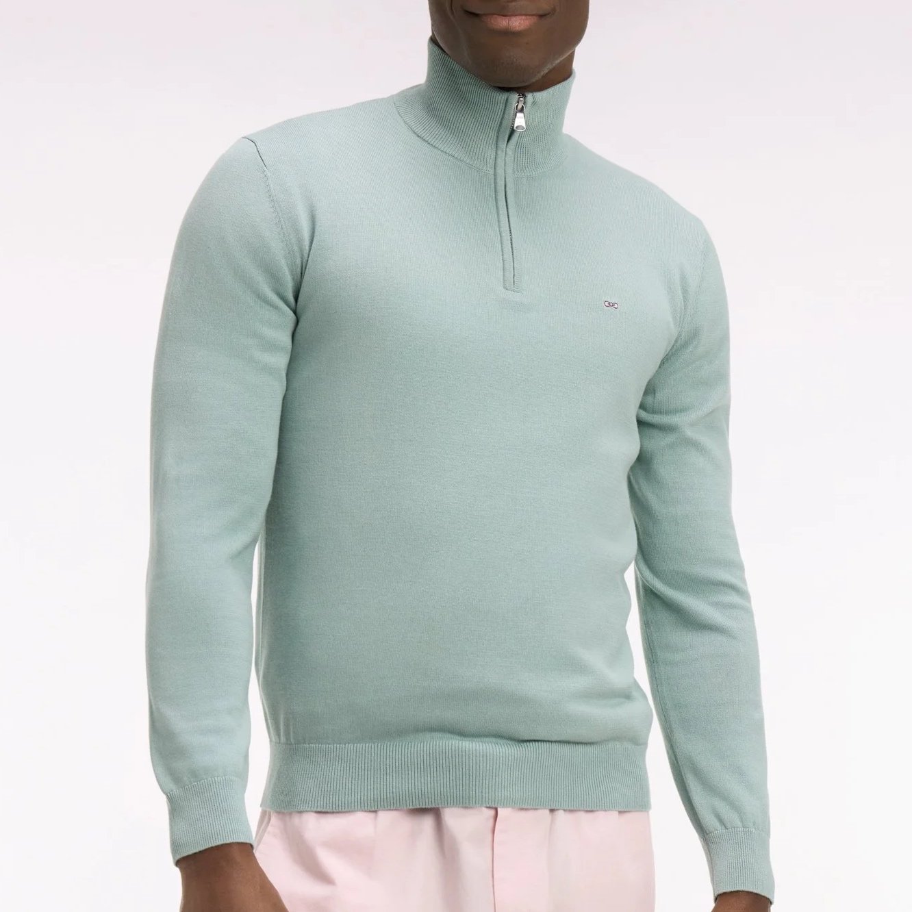 Model View of Eden Park Half Zip Jumper in Soft Green