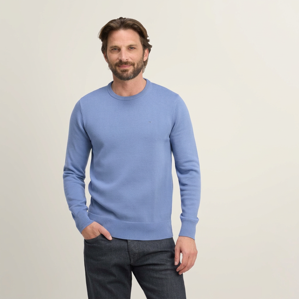 Eden Park Cotton Crew-Neck Jumper - Light Blue