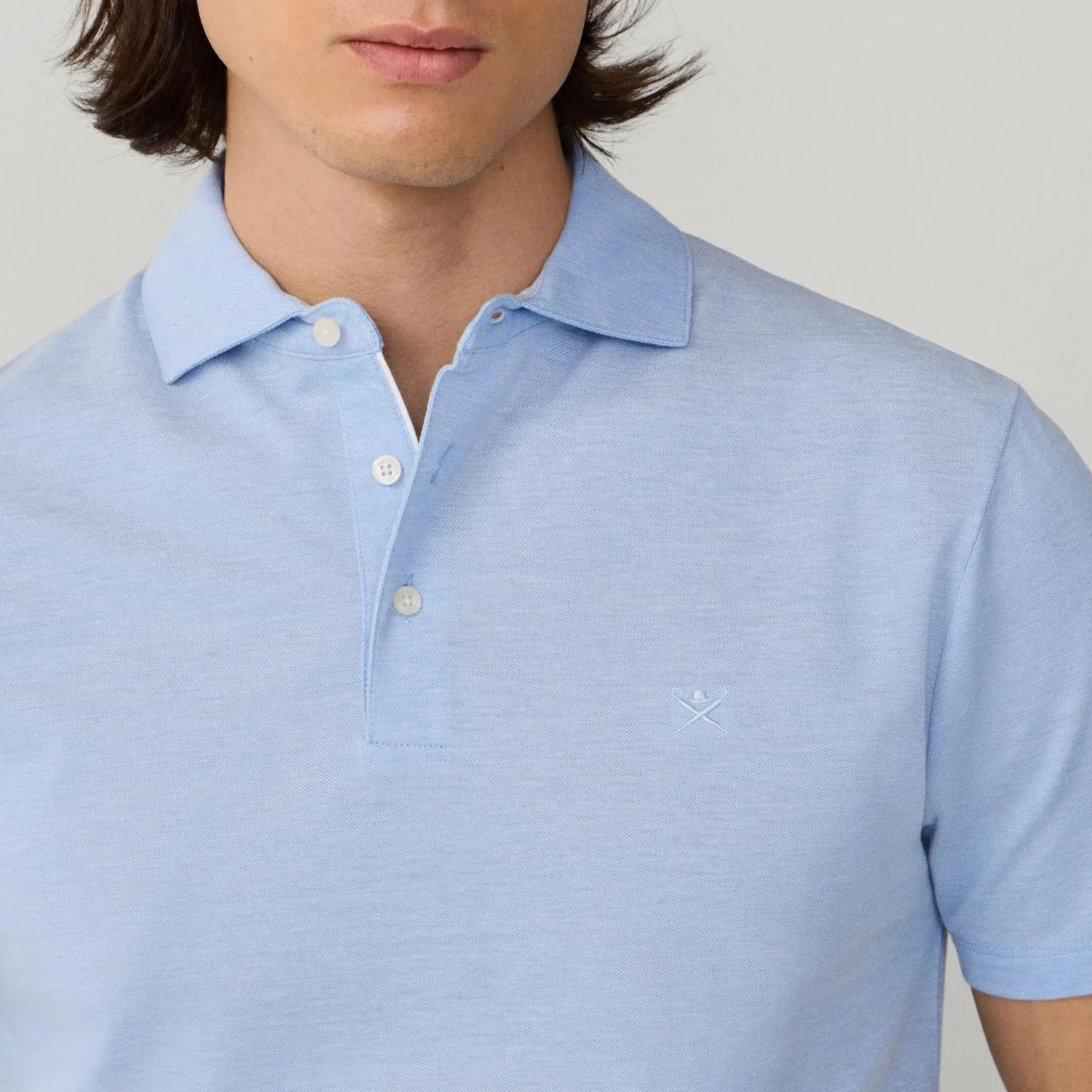 Close View of Hackett Slim Fit Polo in Blue