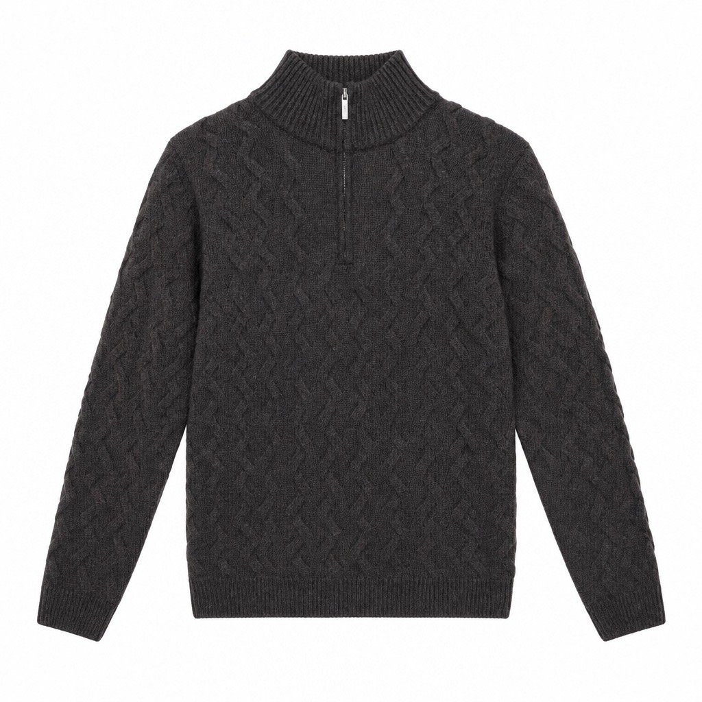 Flat View of SAND Copenhagen Luxury Cashmere Blend Half Zip Jumper in Dark Brown