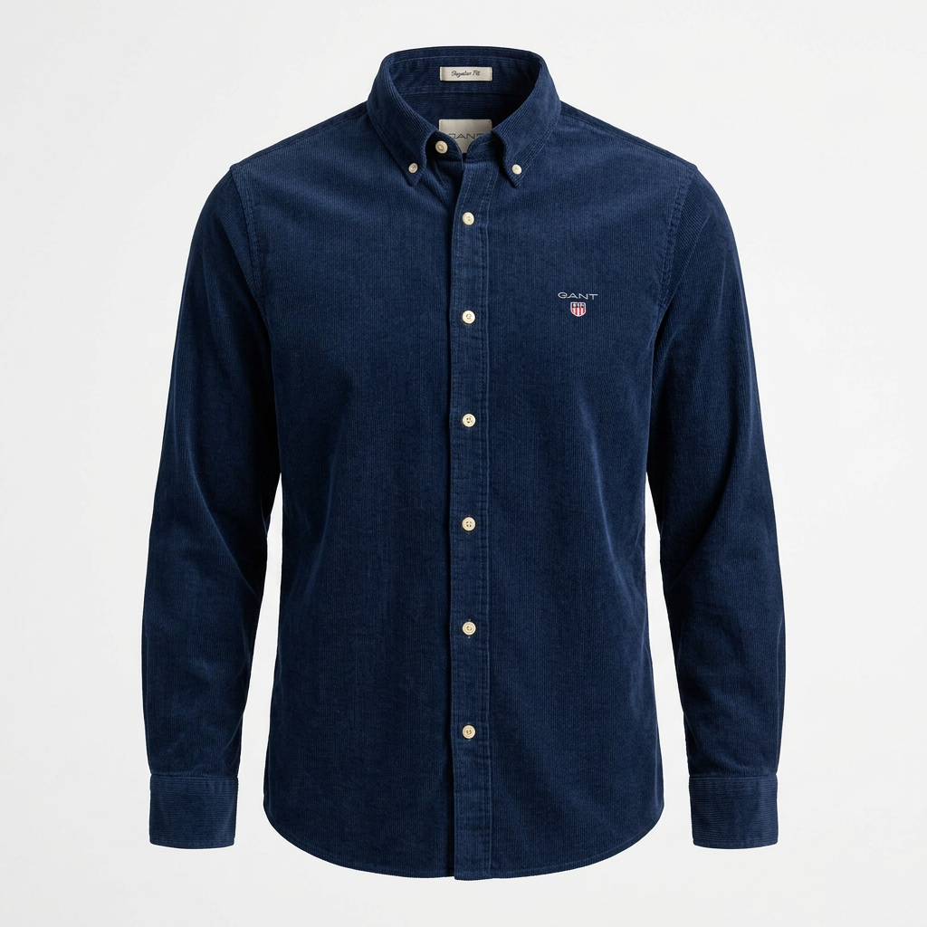 Flat View of GANT Regular Fit Corduroy Shirt in Evening Blue