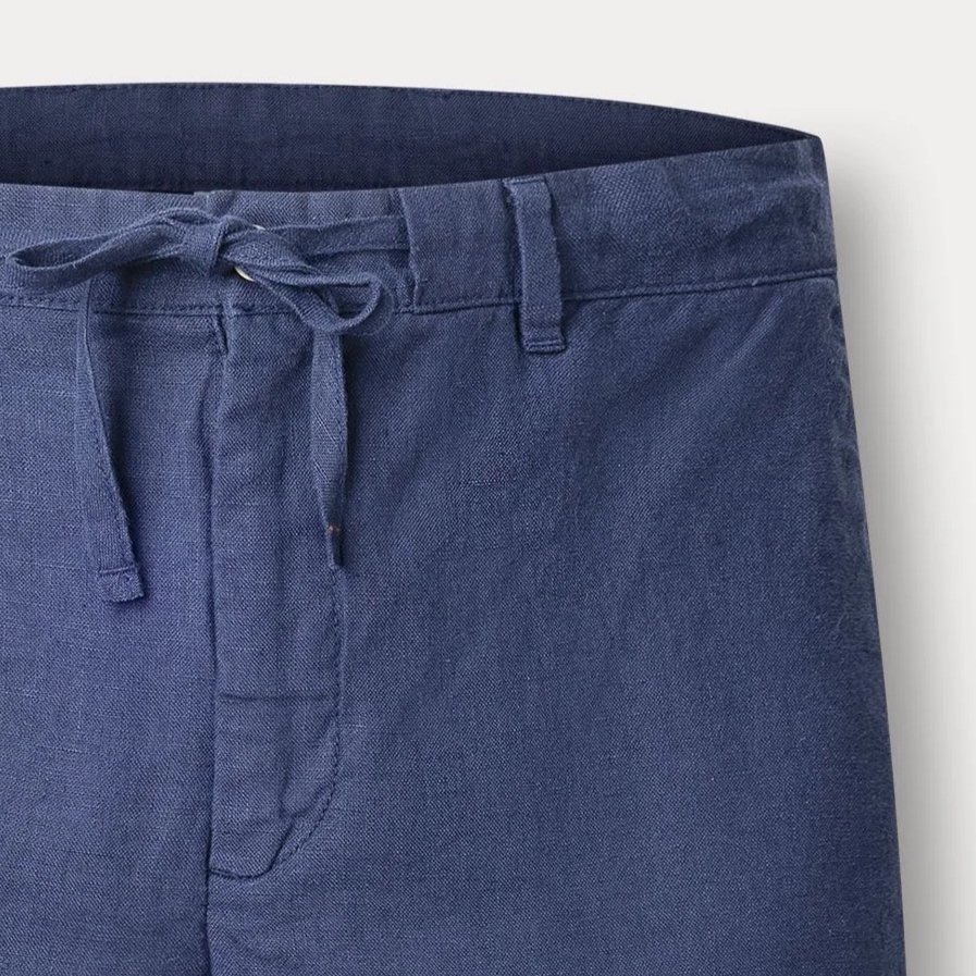 Close View of Hackett Slim Fit Linen Short in Navy