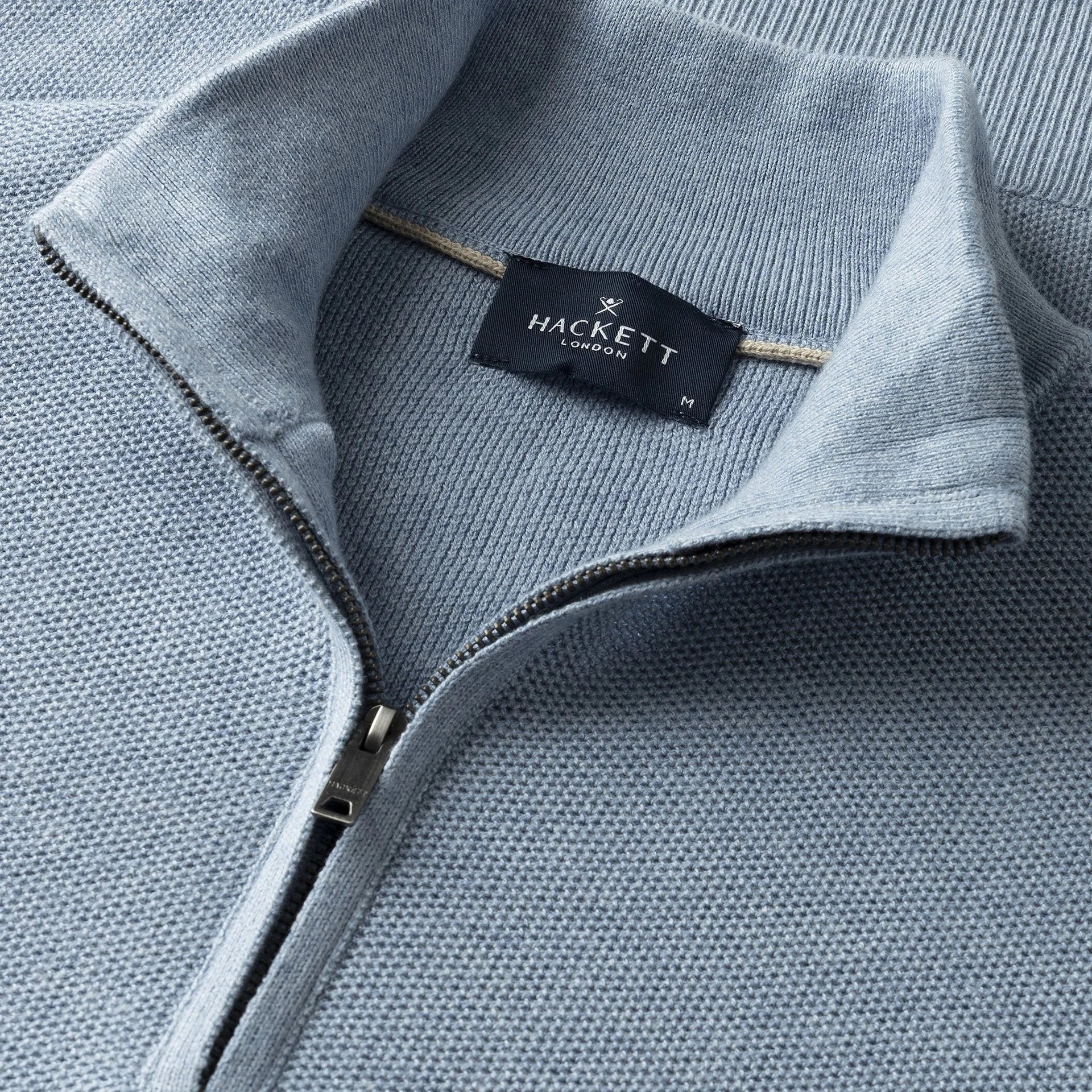 Close view of Hackett Cashmere Mix Half Zip Jumper in Blue