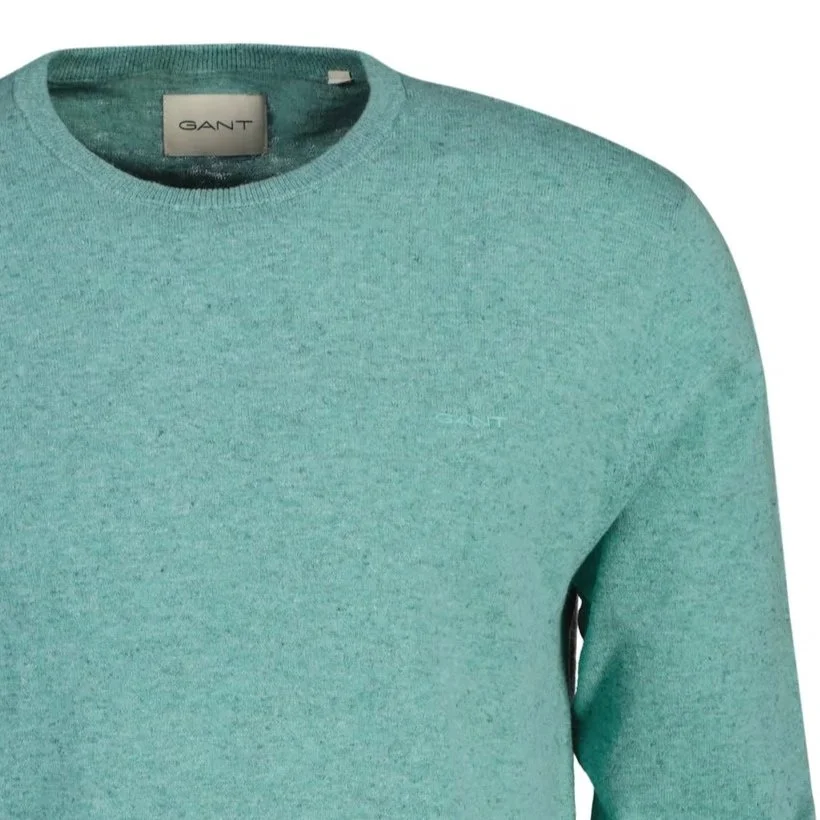 Close View of GANT Texture Cotton and Linen Jumper in Jade Green