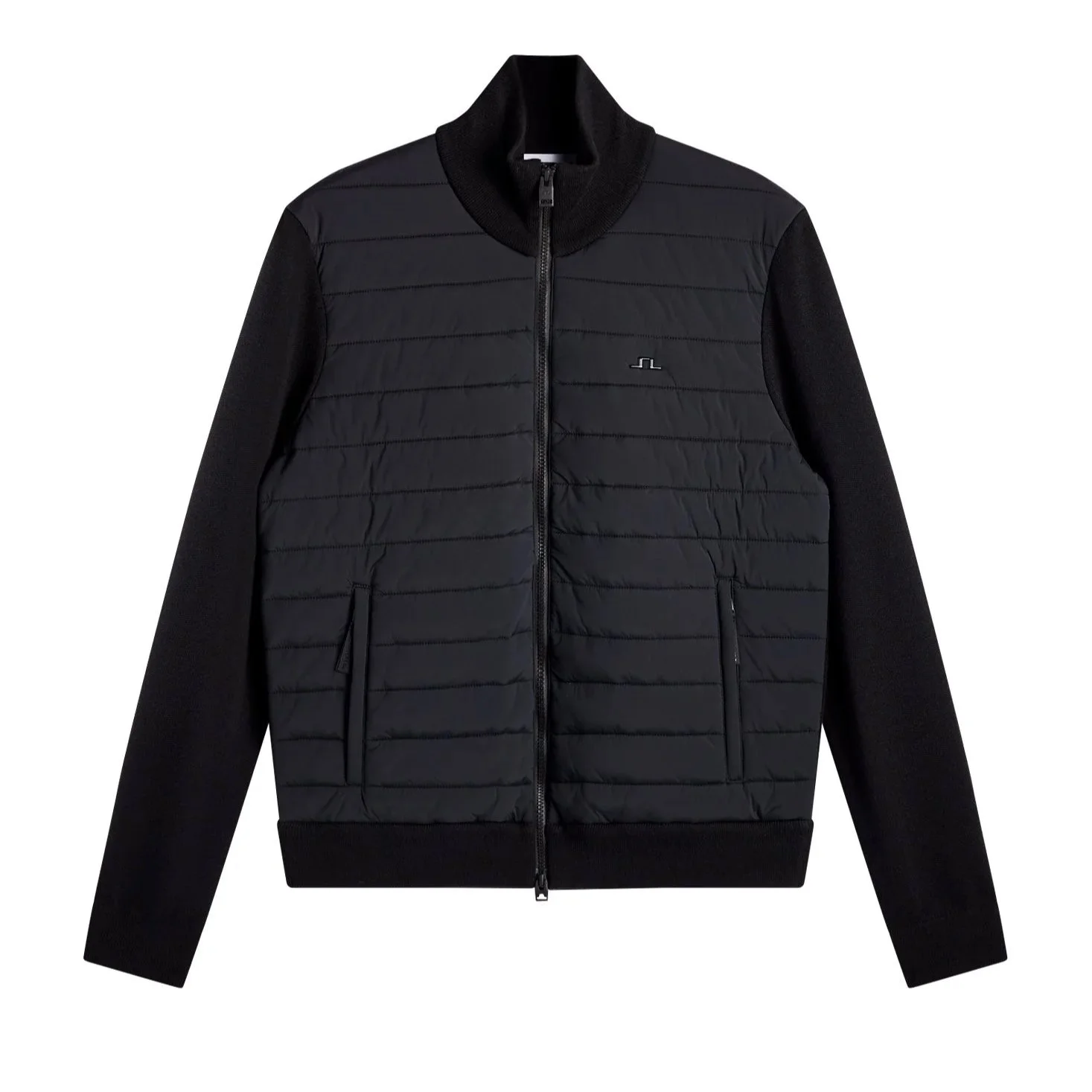 Flat View of J Lindeberg Boen Knitted Hybrid Jacket in Black