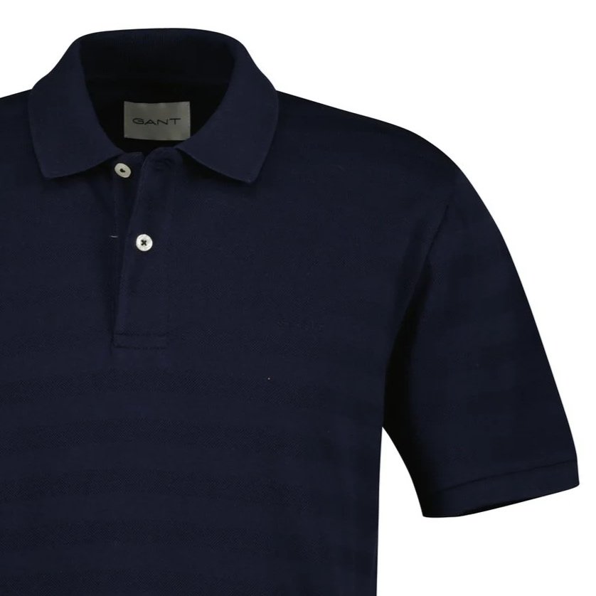 Close View of GANT Texture Tonal Stripe Polo in Navy