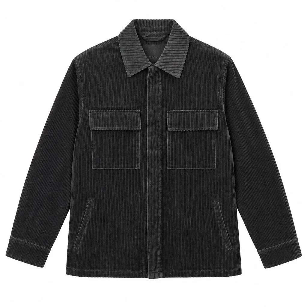 Flat View of SAND Copenhagen Aiden Cord Overshirt in Graphite Grey