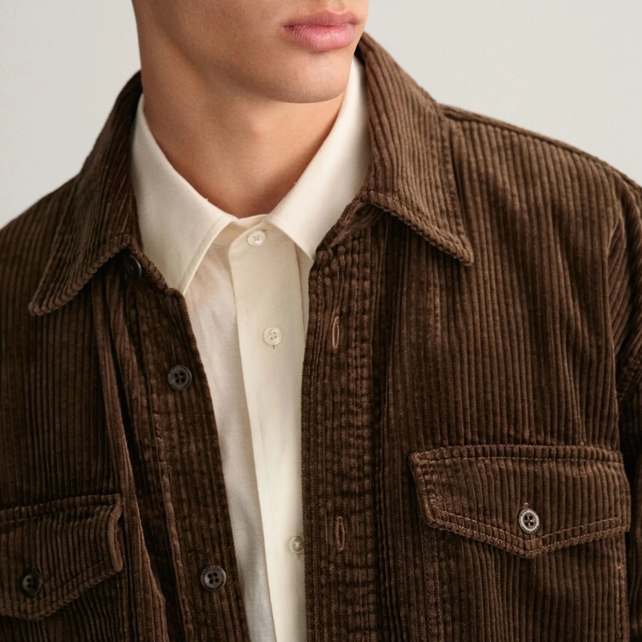 Close Model View of GANT Regular Fit Corduroy Overshirt in Deep Brown