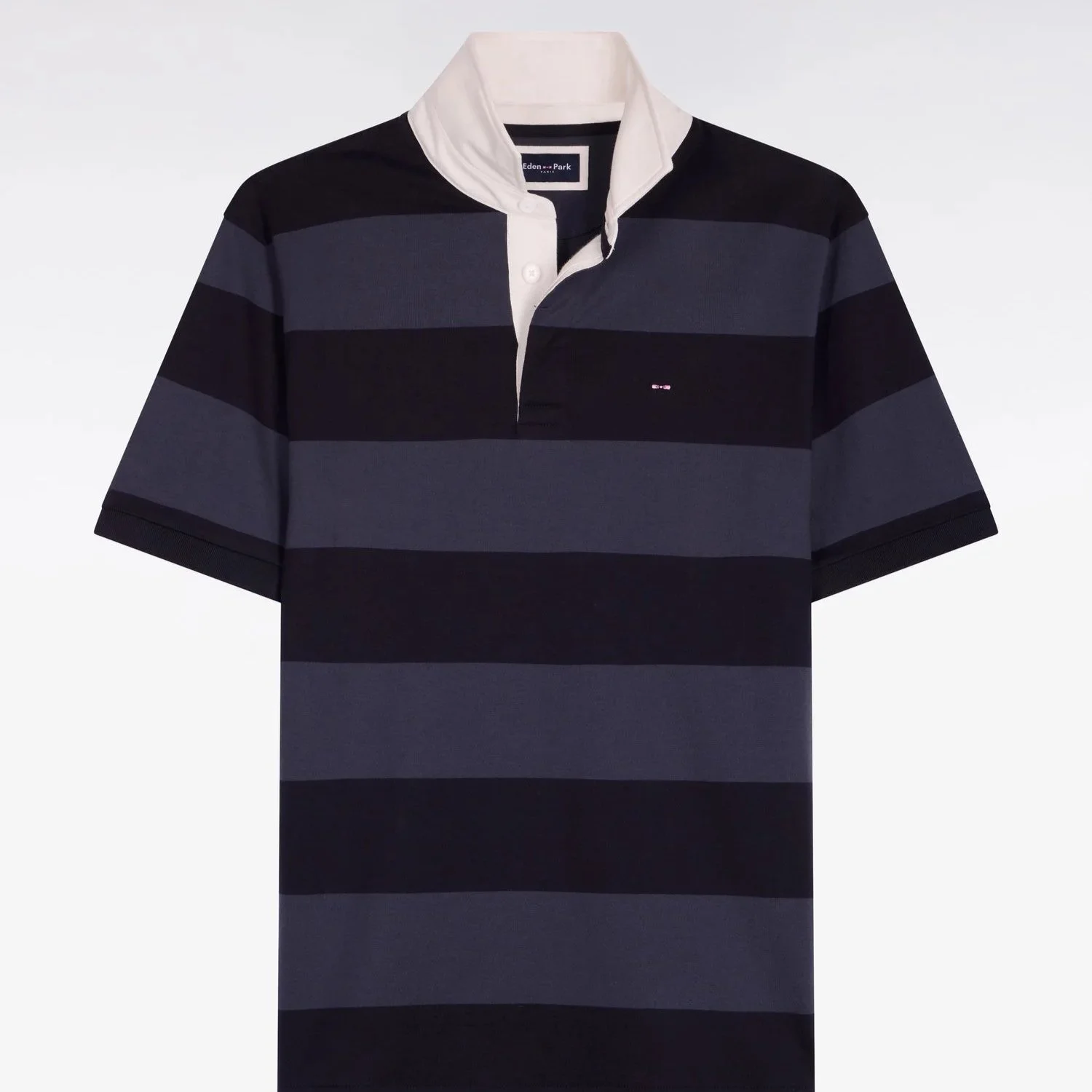 Flat View of Eden Park Short Sleeve Rugby Shirt in Navy and Blue