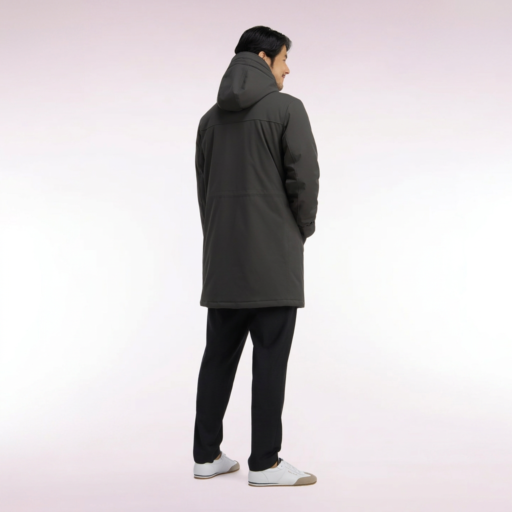Back View of Model in Eden Park Parka in Olive Green