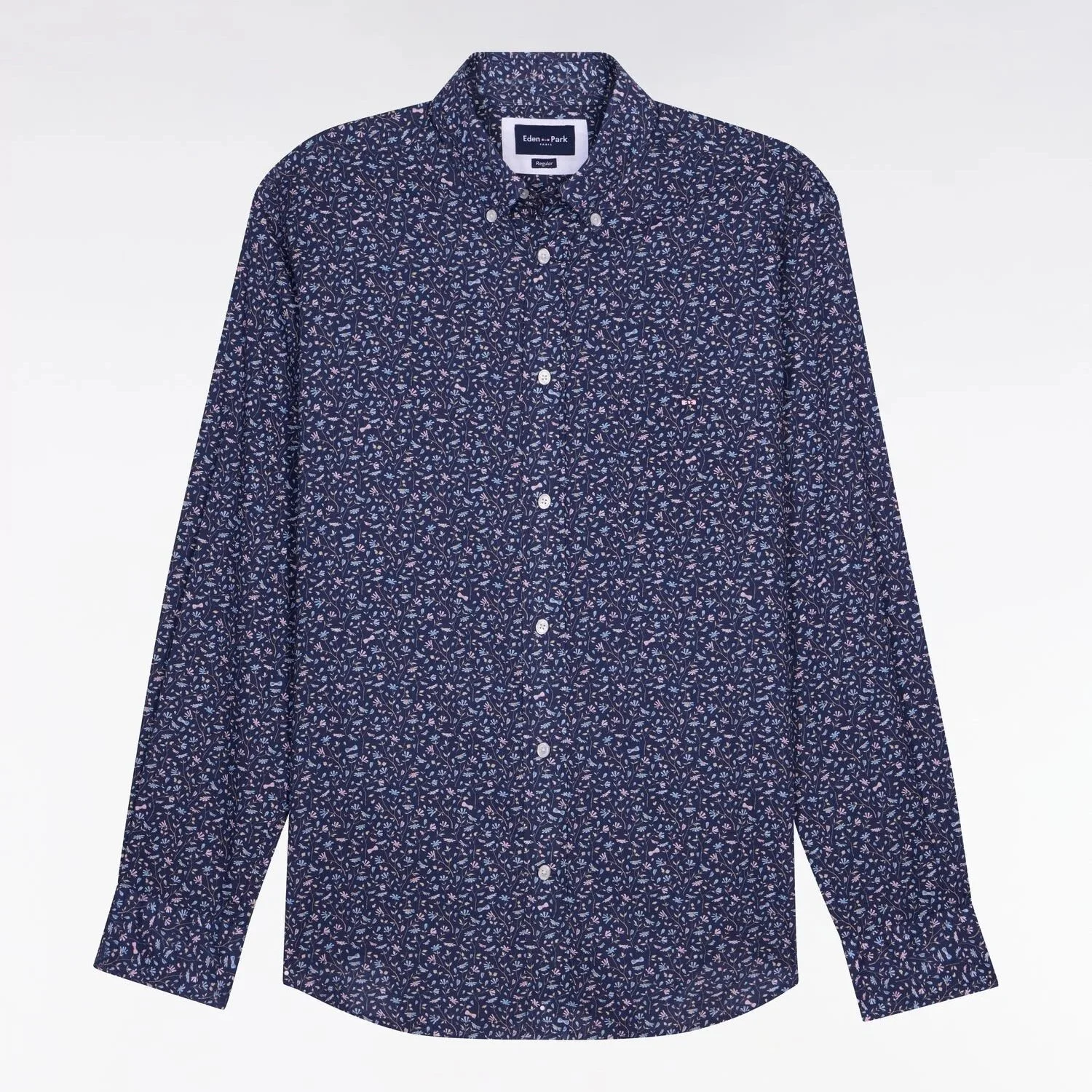 Flat View of Eden Park Floral Shirt in Navy and Pink