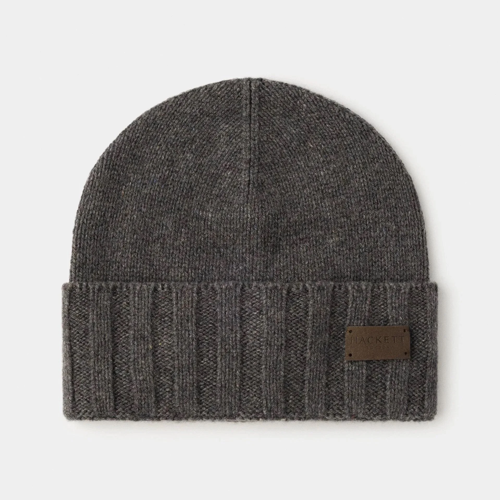 Flat View of Hackett Cashmere Beanie in Grey