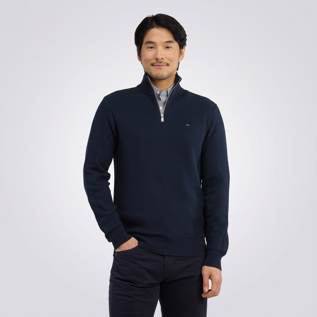 Eden Park Cotton Half-Zip Jumper - Navy