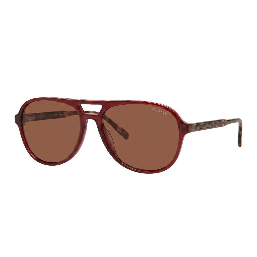 Side View of Hackett Round Sunglasses in Brown and Burgundy