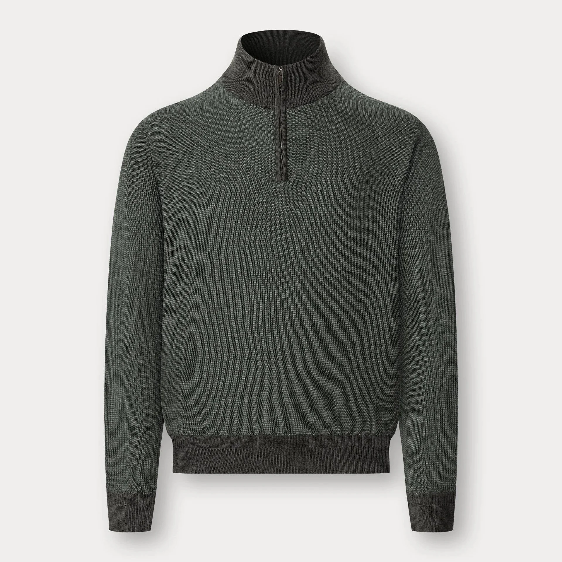 Flat View of Hackett Wool Honeycomb Stitch Half Zip Jumper in Green