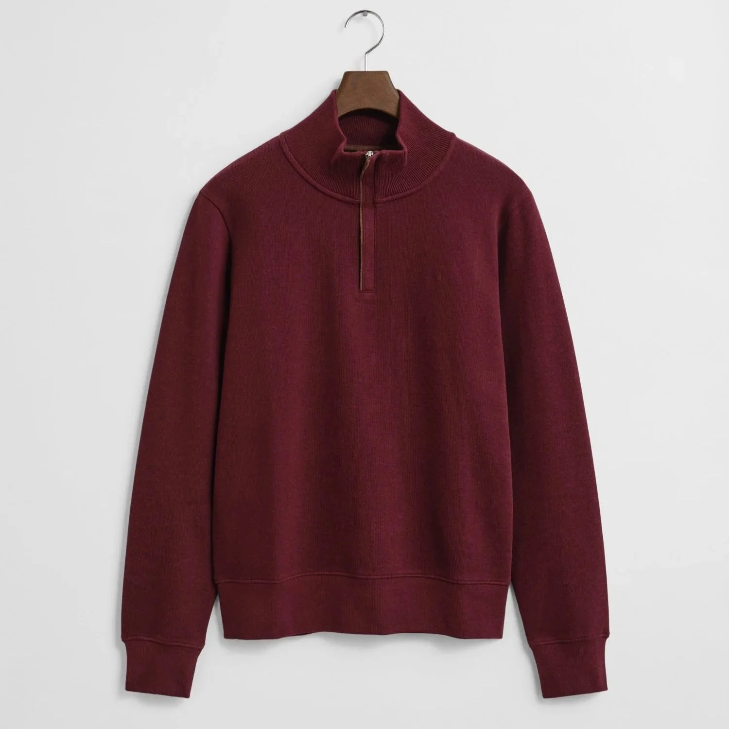 Flat of GANT Sacker Rib Half Zip Jumper in Burgundy