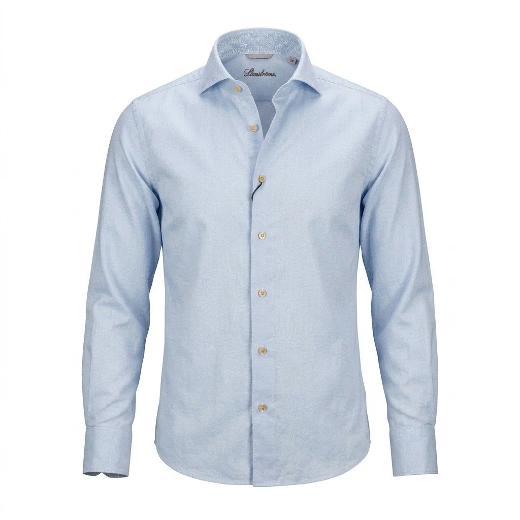 Flat Veiw of Stenstroms Luxury Slim Fit Shirt in Light Blue