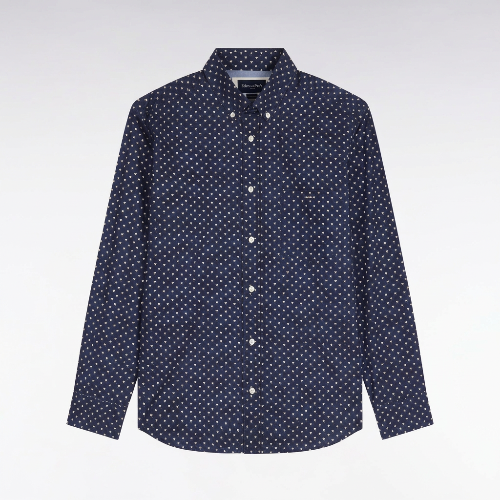 Flat View of Eden Park Floral Cotton Shirt in Blue and White