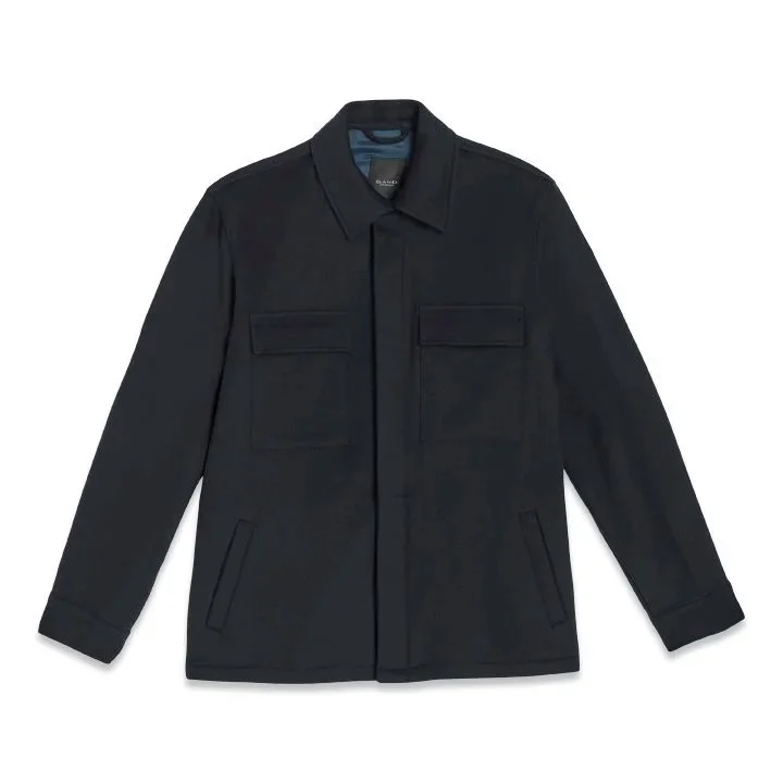 Flat View of SAND Copenhagen Aiden Cashmere Blend Overshirt in Dark Navy Blue