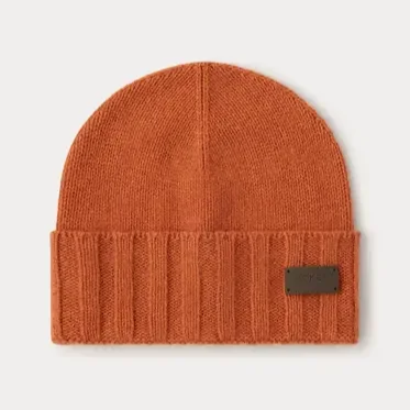 Flat View of Hackett Cashmere Beanie in Orange