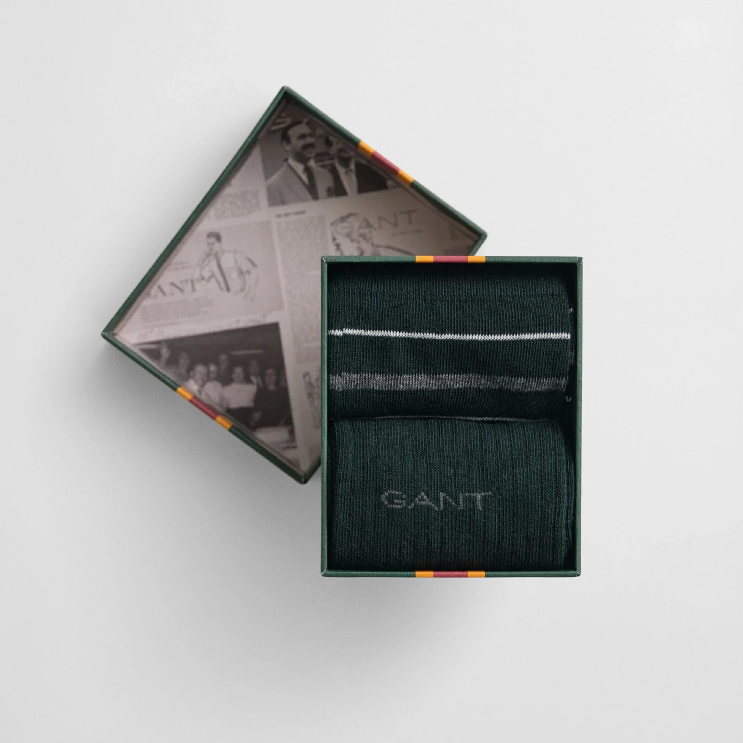 Open Box View of GANT 2 Pack Socks Gift Set in Green and Grey