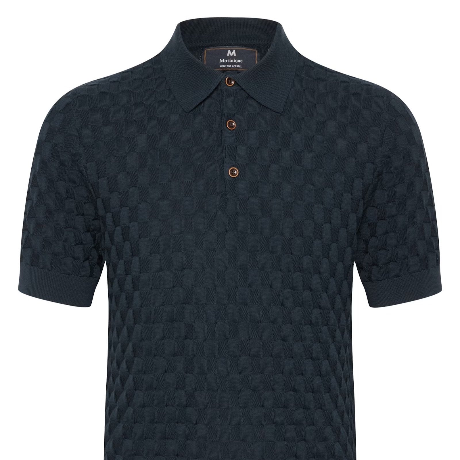 Flat View of Matinique Slim Fit Texture Polo in Navy