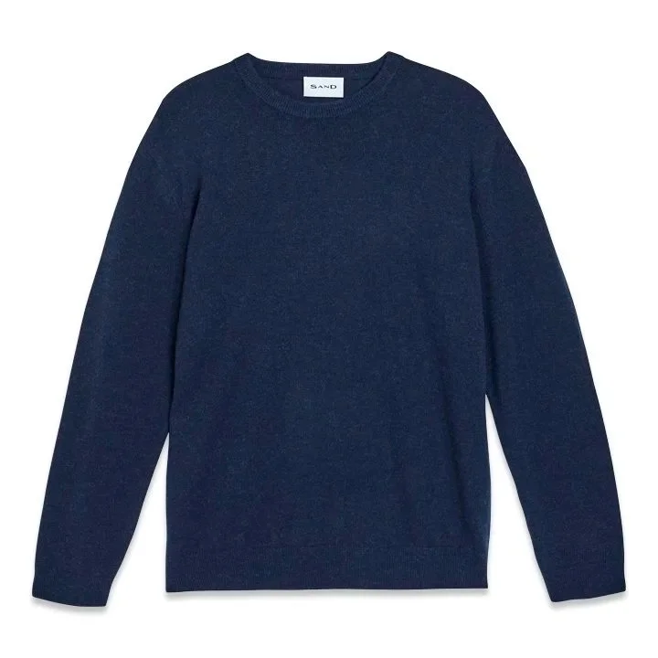 Flat View of SAND Copenhagen Alpaca Merino Crew Neck Jumper in Dark Navy Blue