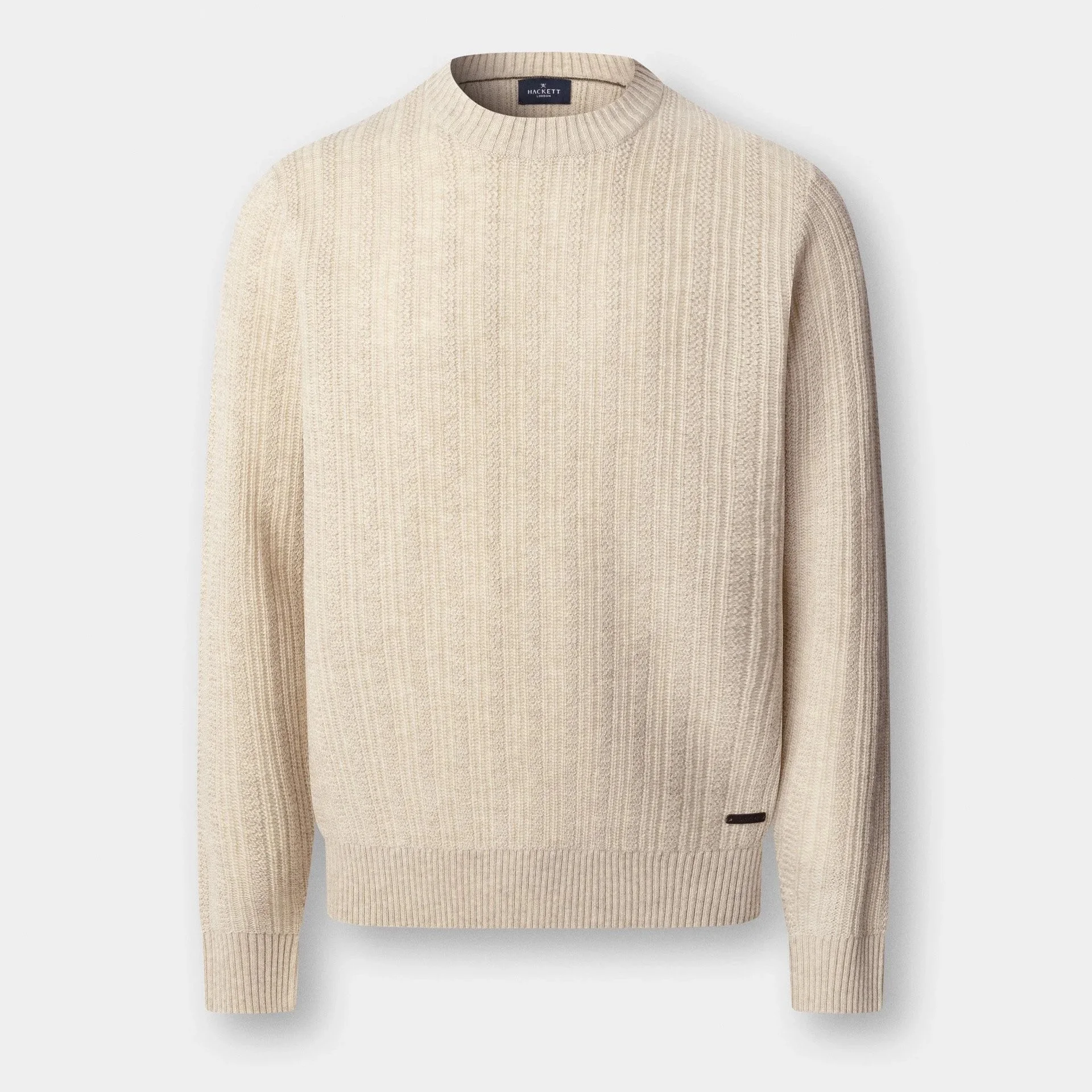 Flat View of Hackett Luxury Cashmere Mix Texture Jumper in Sand