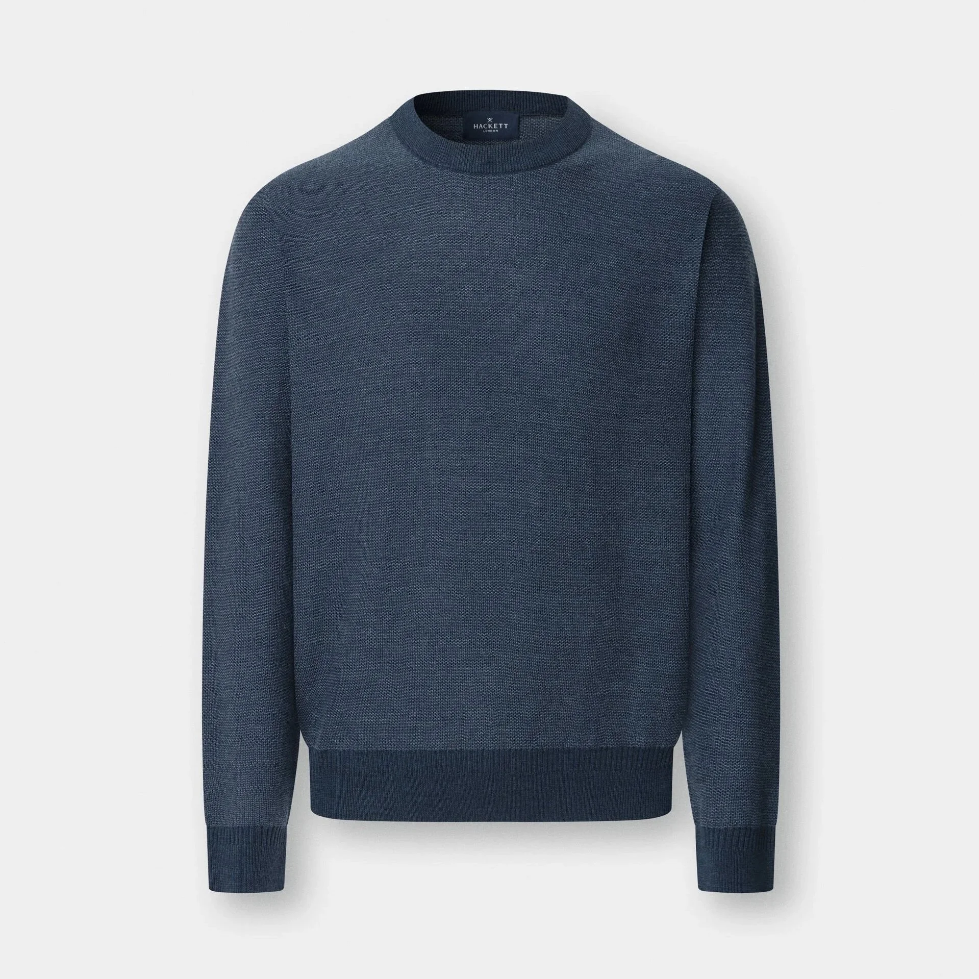 Flat View of Hackett Wool Honeycomb Stitch Jumper in Denim Blue
