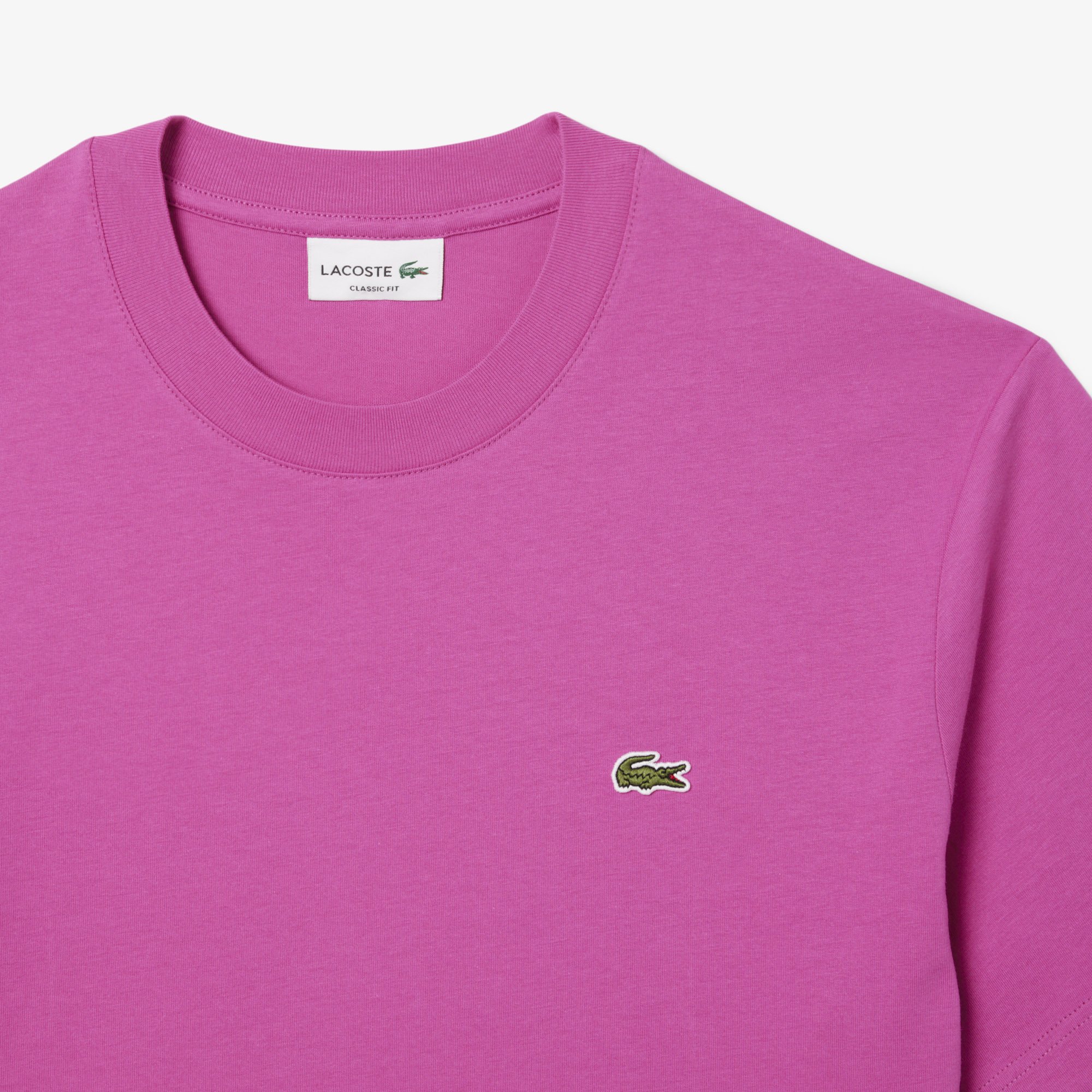 Close View of Lacoste Cotton T Shirt in Strong Pink