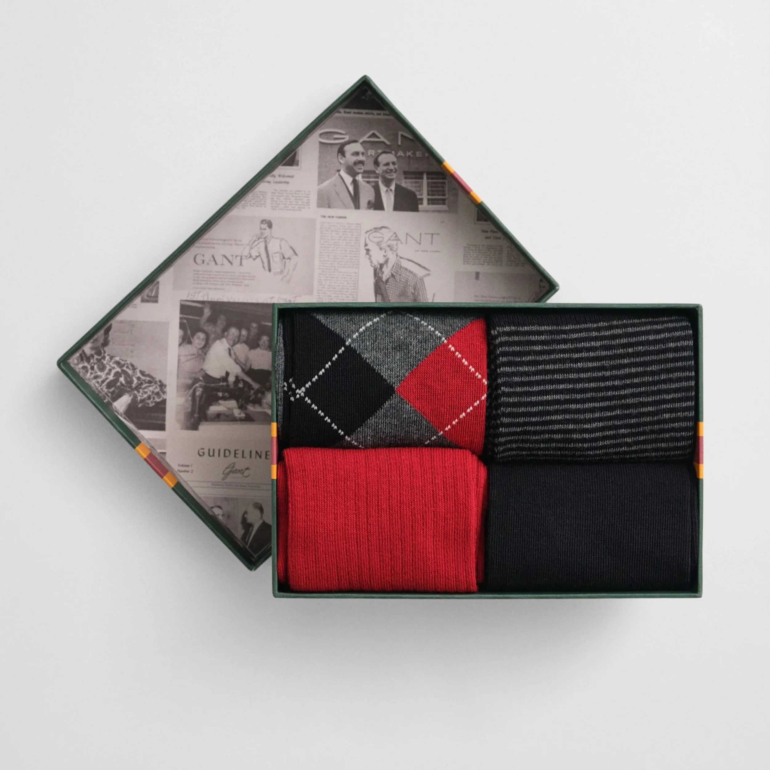 Open Box View of GANT 4 Pack Socks Gift Set in Black and Red