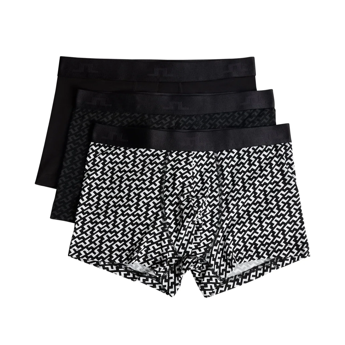 Flat View of J Lindeberg Boxed Trunks in Black
