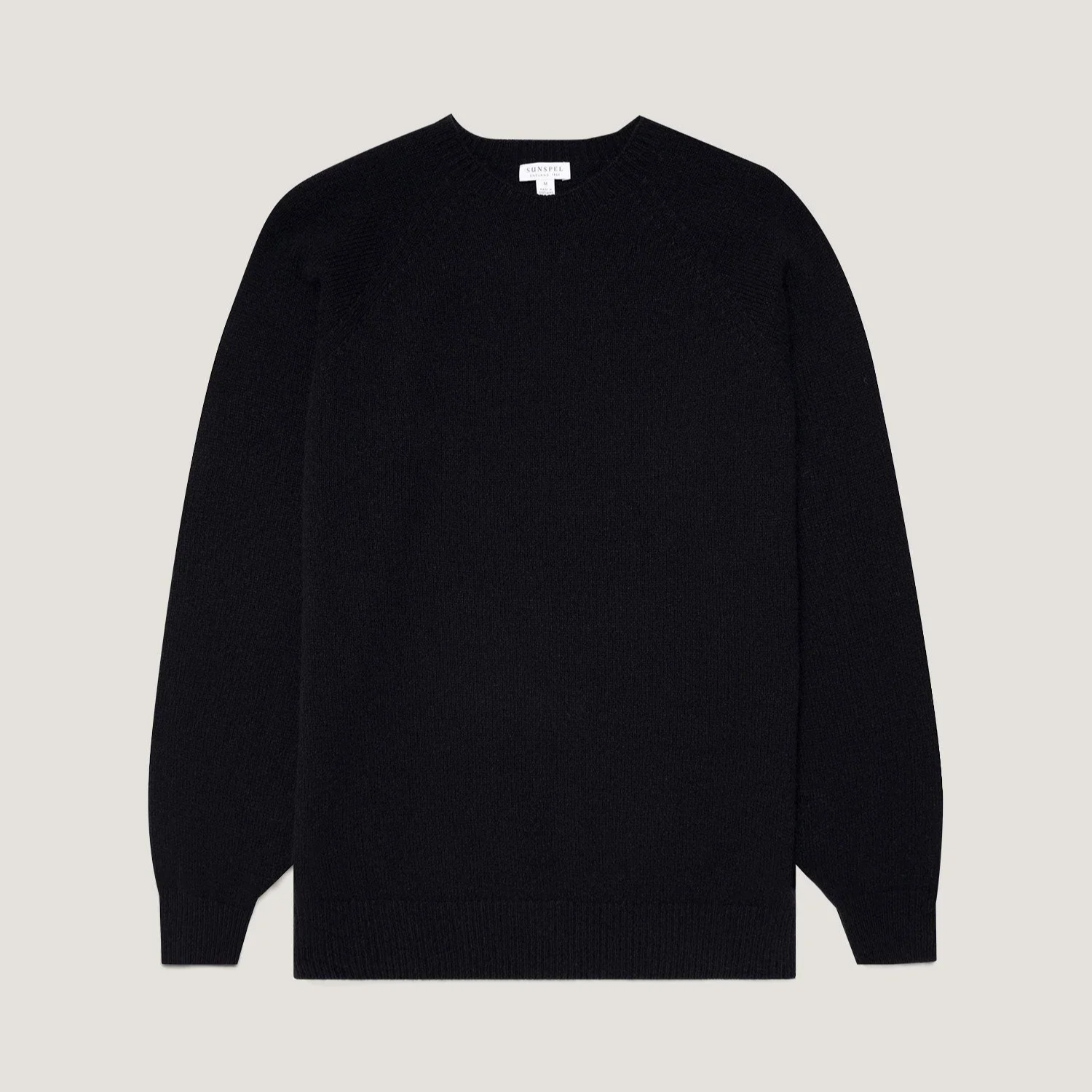Flat View of Sunspel Lambswool Crew Neck Jumper in Dark Navy Mouline