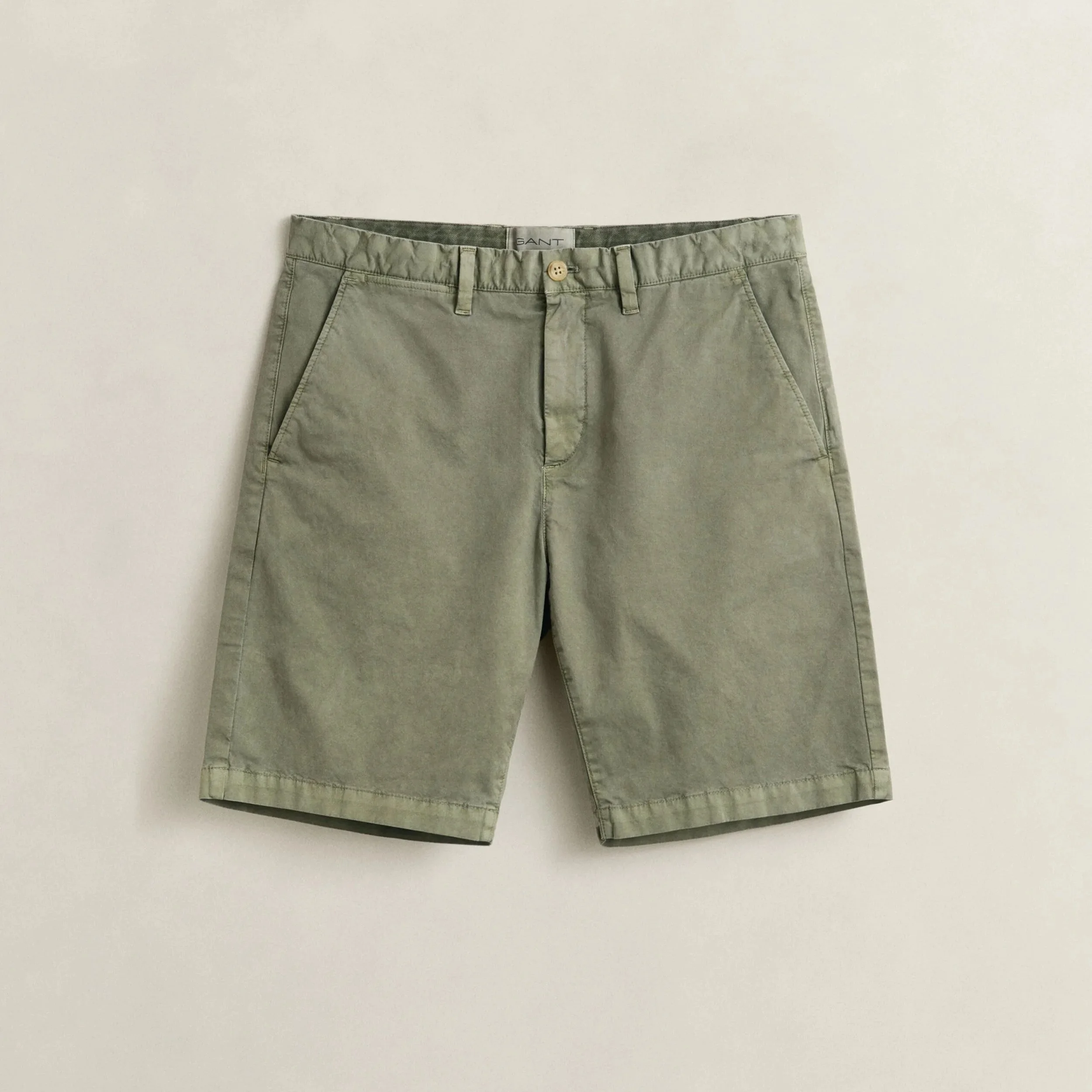 Flat View of GANT Regular Fit Sunfaded Chino Shorts in Olive Green