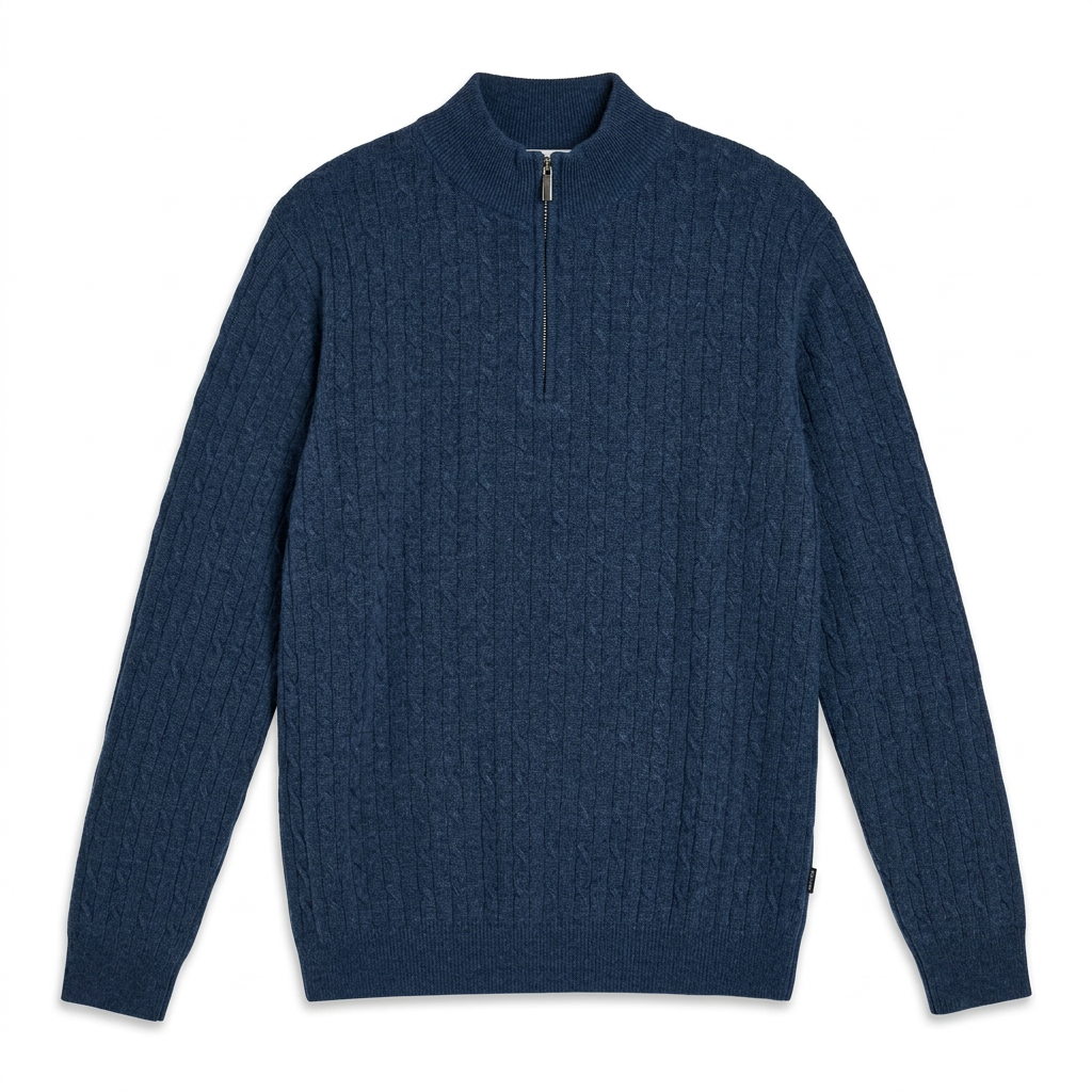Flat View of SAND Copenhagen Luxury Cashmere Blend Half Zip Jumper in Medium Blue