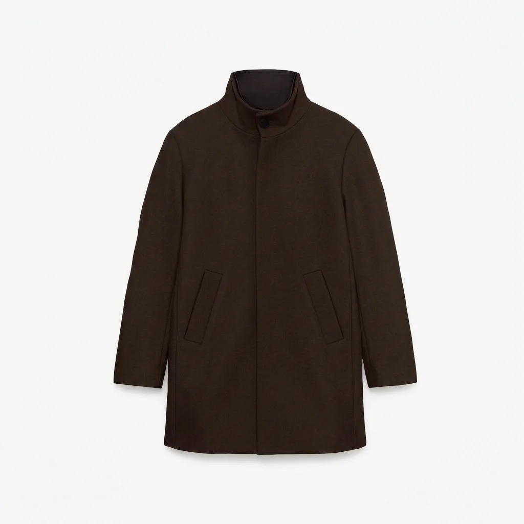 Flat View of Matinique Slim Fit Funnel Neck Coat in Espresso Brown