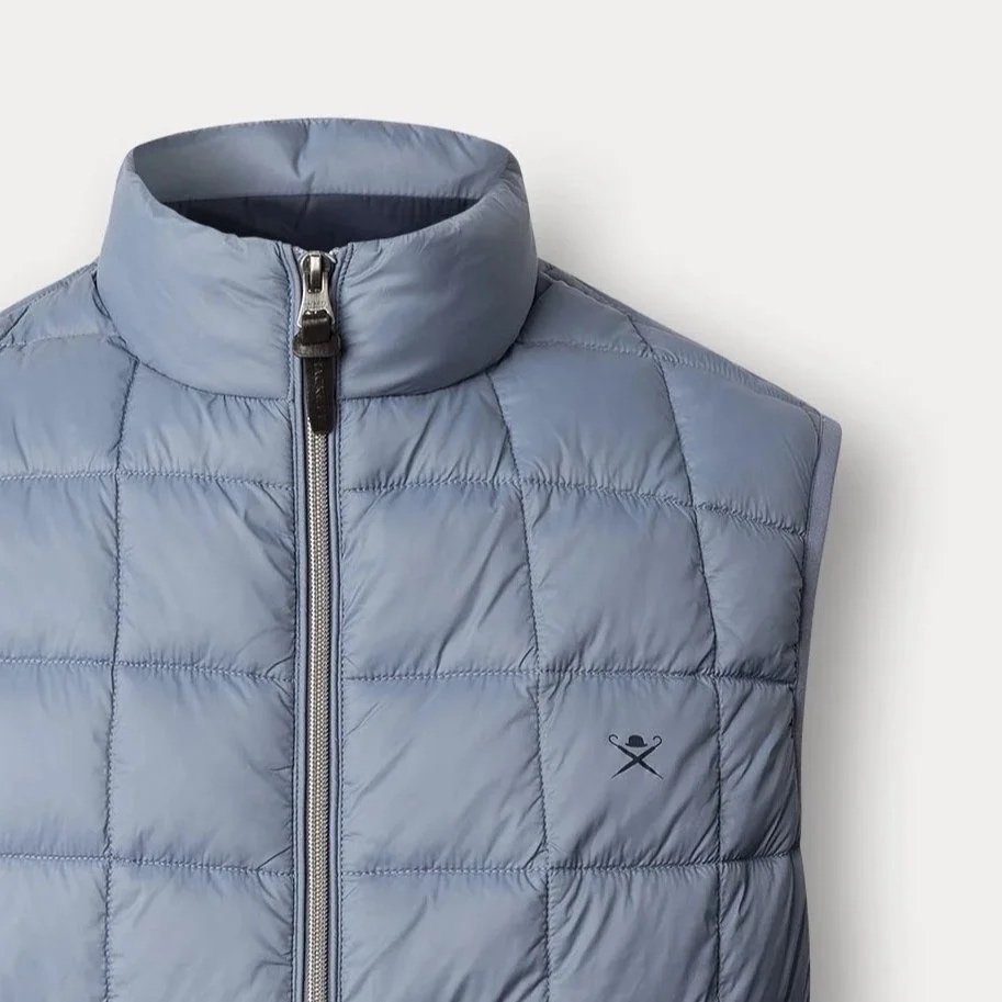 Detail View of Hackett Padded Gilet in Light Blue