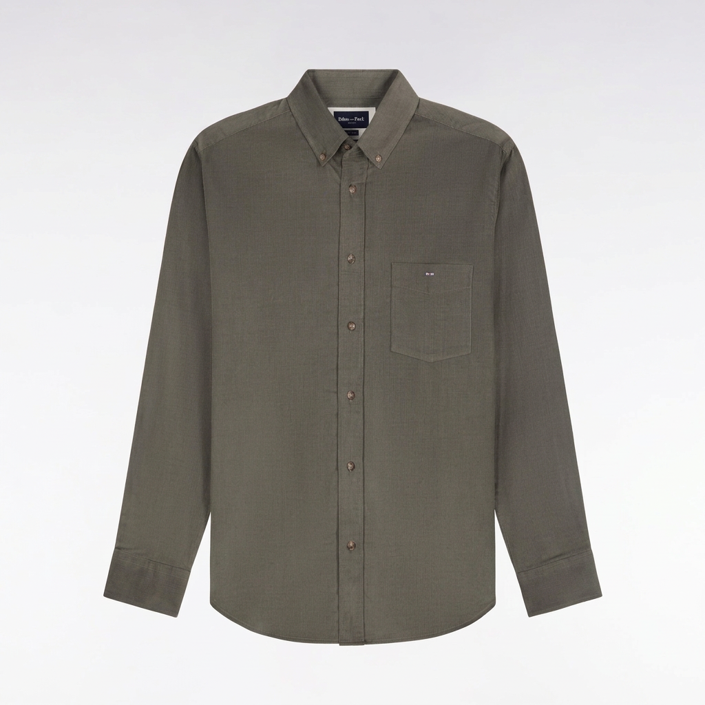 Flat View of Eden Park Needle Cord Cotton Shirt in Olive Green